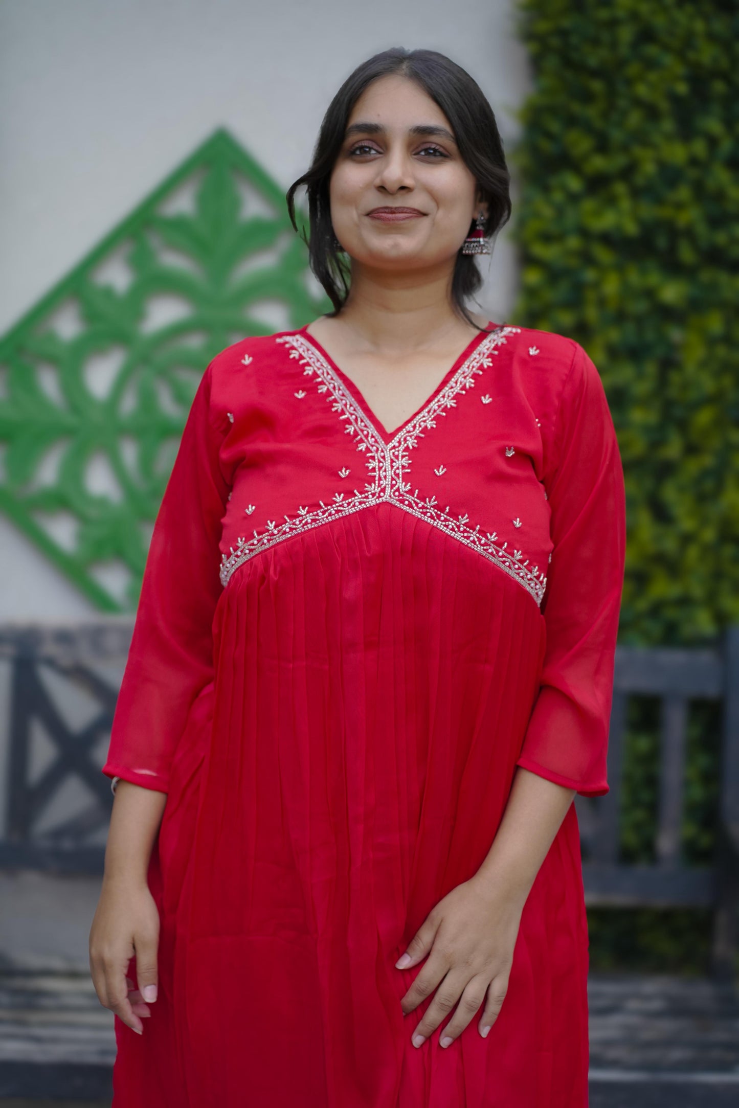 Georgette Kurti Top in Shade of Red(KER-1133)