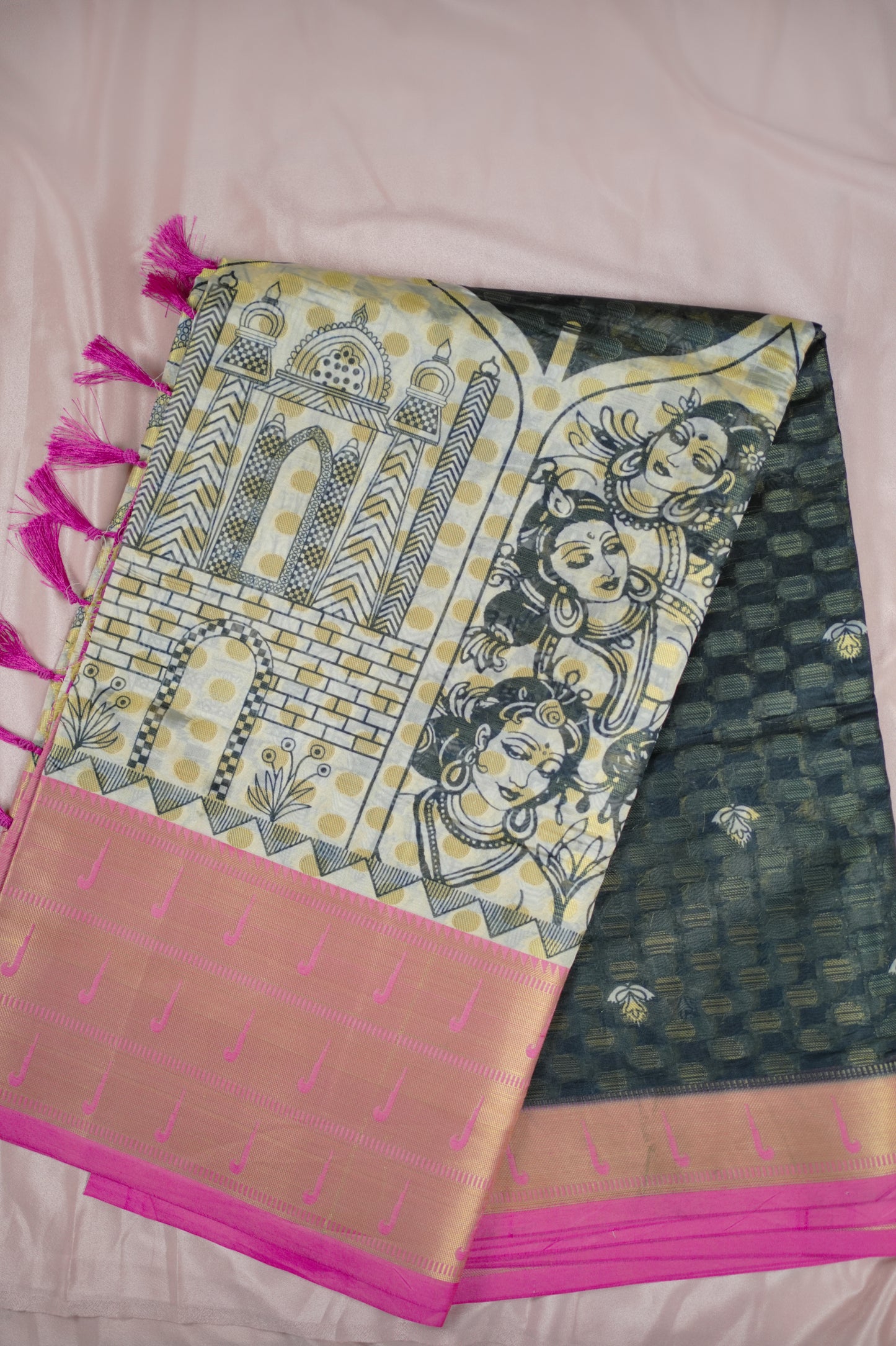 Elegant Banarasi Silk Saree in Green & Pink (SAR-1137)
