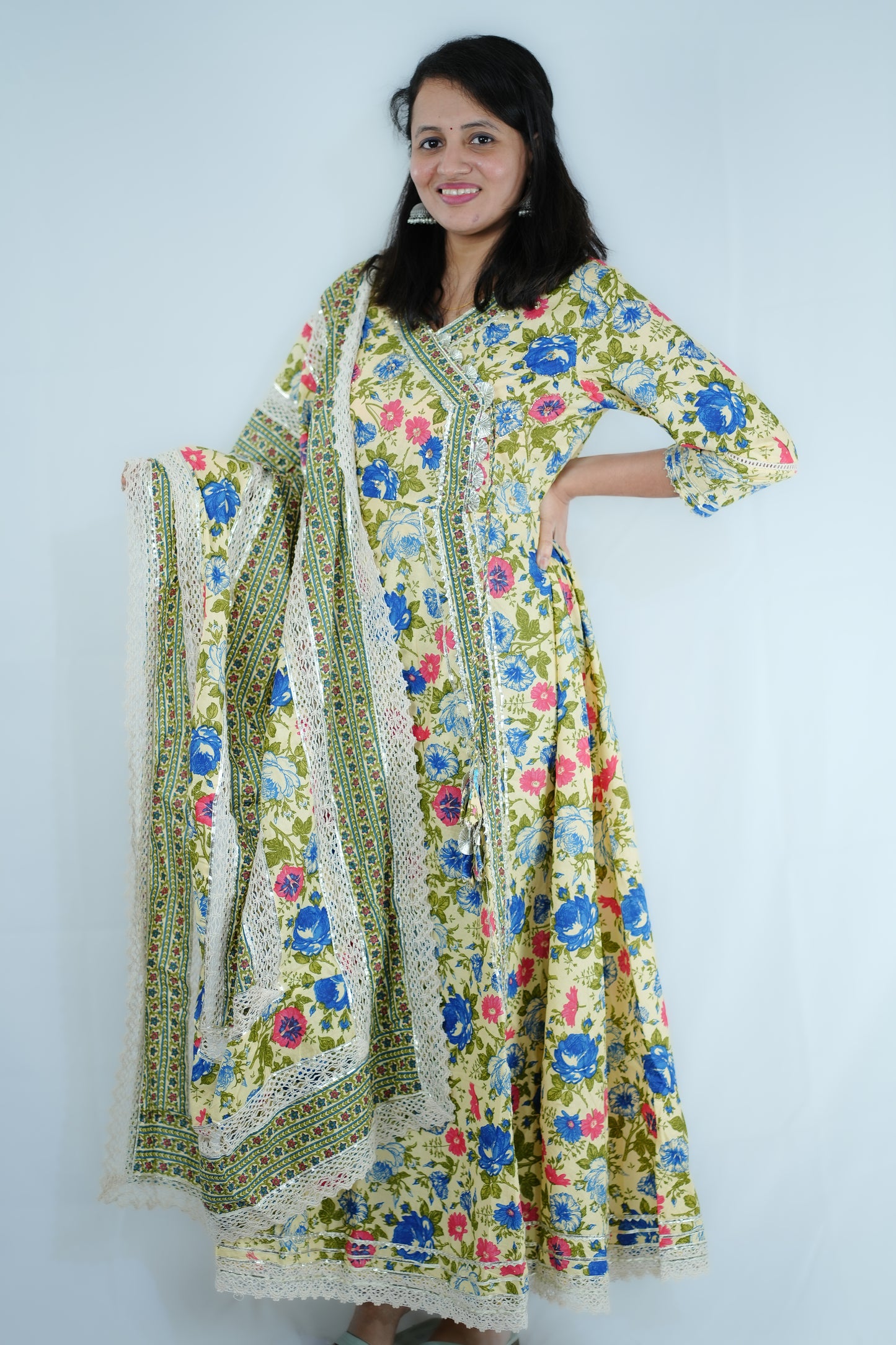 Angrakha Anarkali Kurti Set (Ksh624)