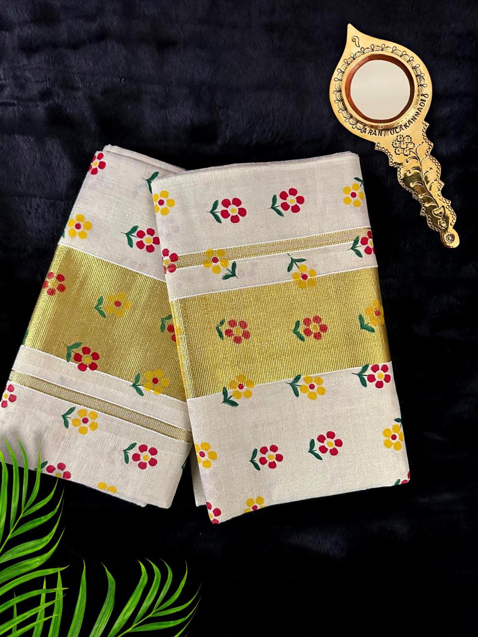 Beautiful floral print set mundu(SM-237)