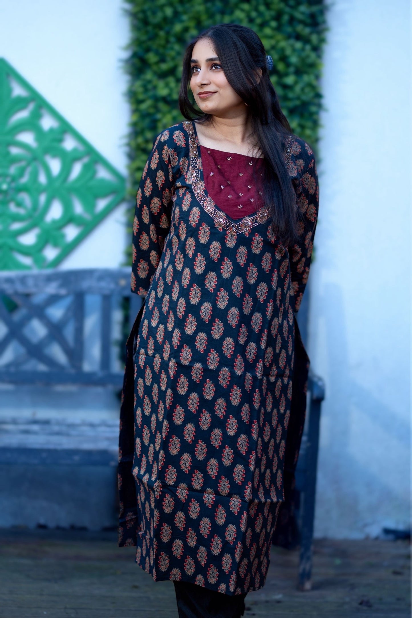 Elegant kurti top in ajrakh design(KER-1095)