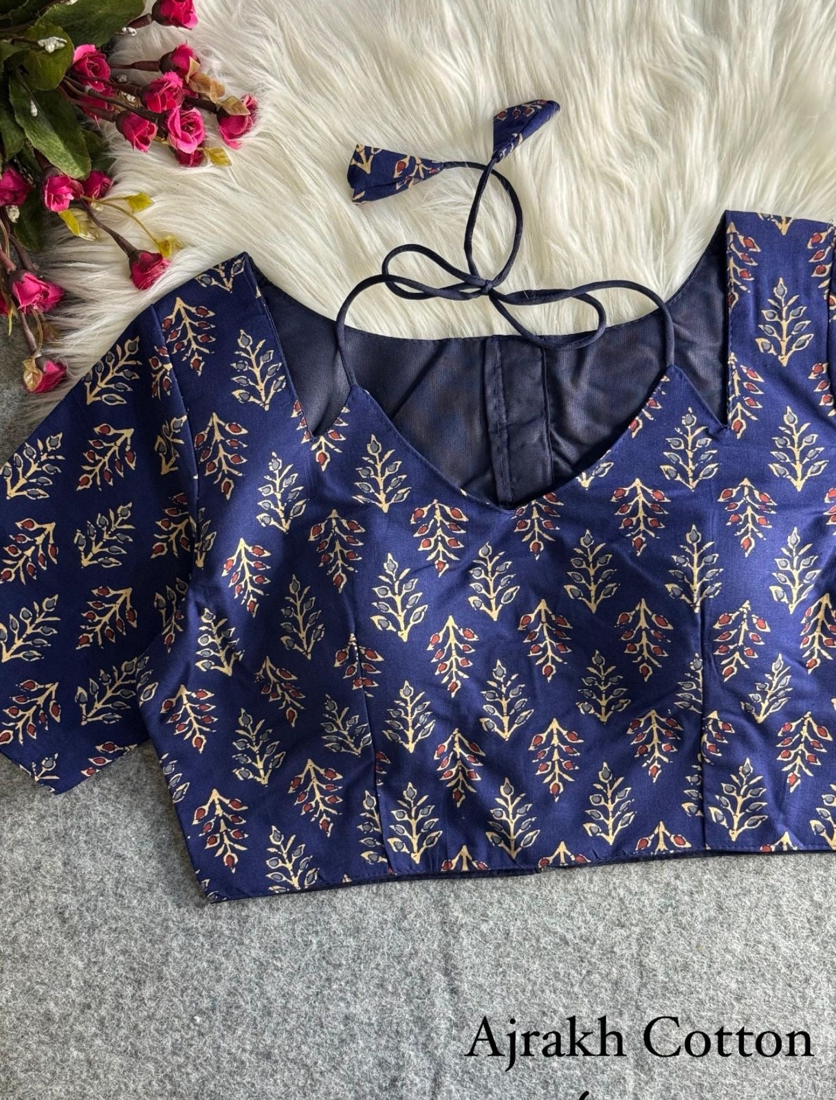 Ajrakh halter neck blouse Navy Blue(Code:B34)