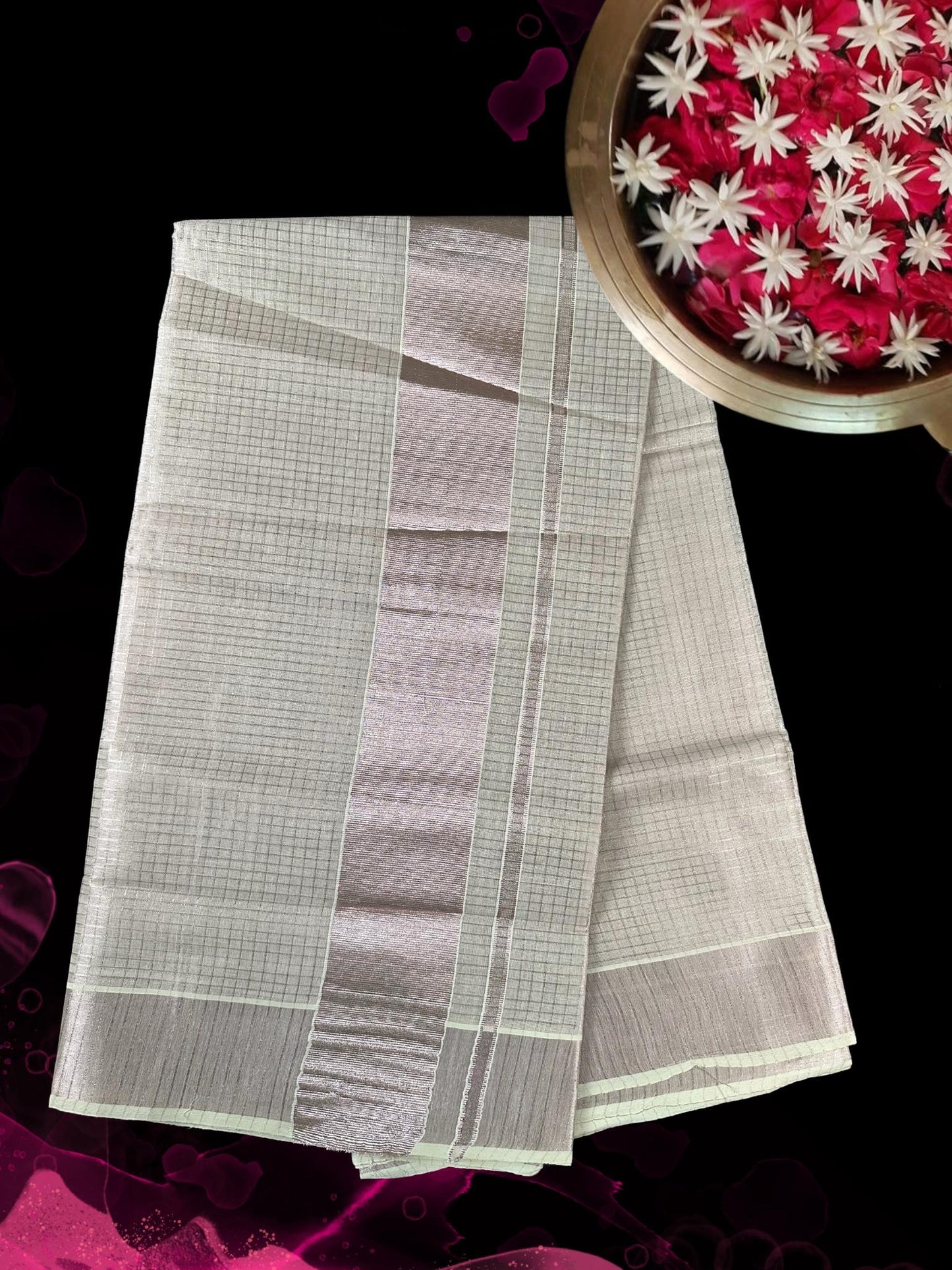Copper kasavu saree with small checkered design(SAR227)