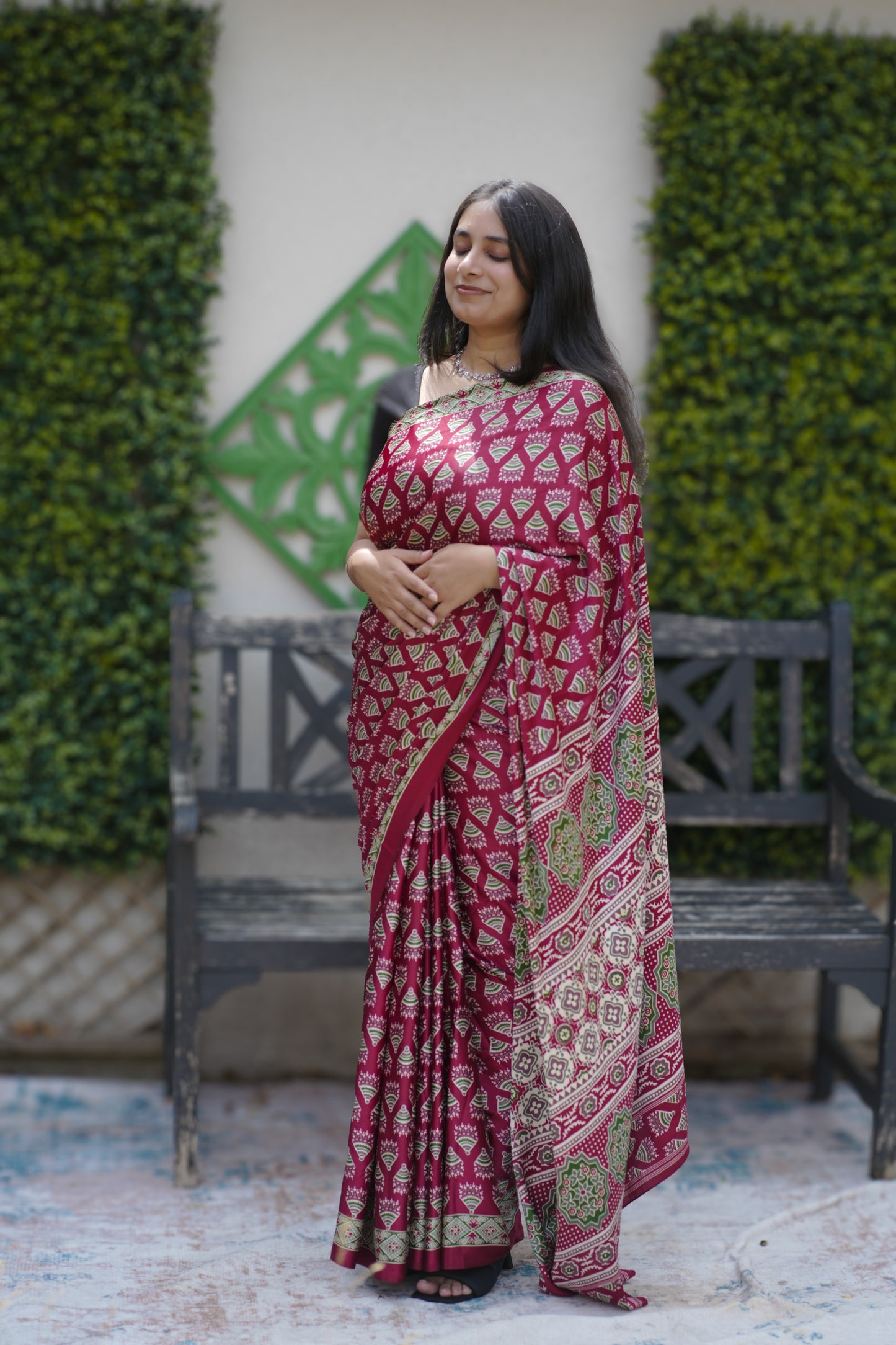 Maroon Handblock Printed Modal Silk Saree (SAR-1135)