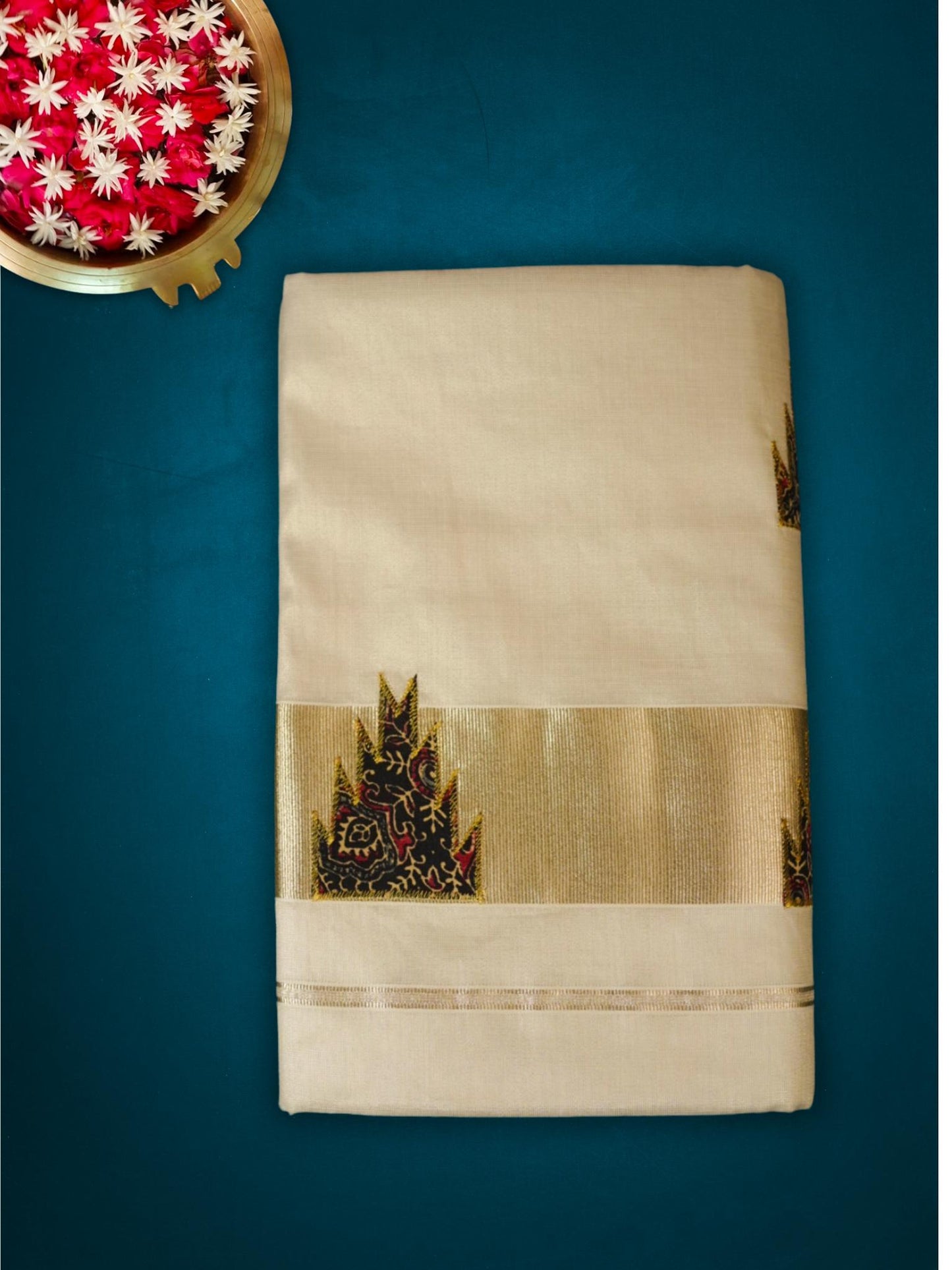Traditional kasavu saree with ajrakh design(SAR-234)