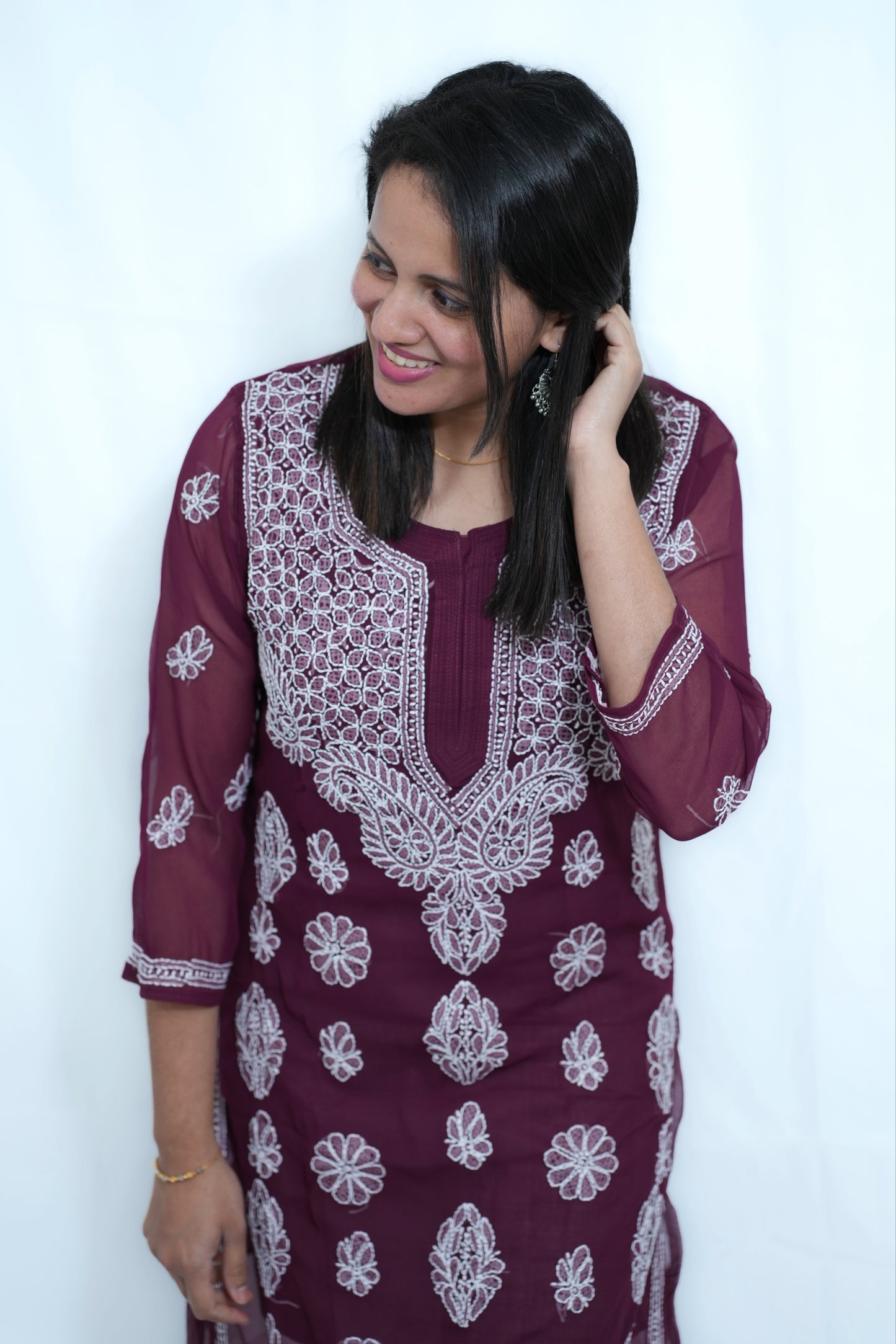 Beautiful georgette Kurti with embroidery (KER-1100)