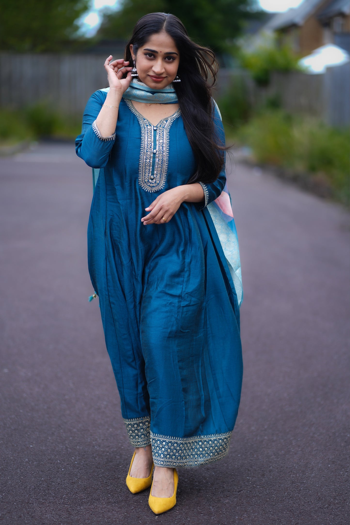 Anarkali style Kurti set in royal blue (KSH1004)