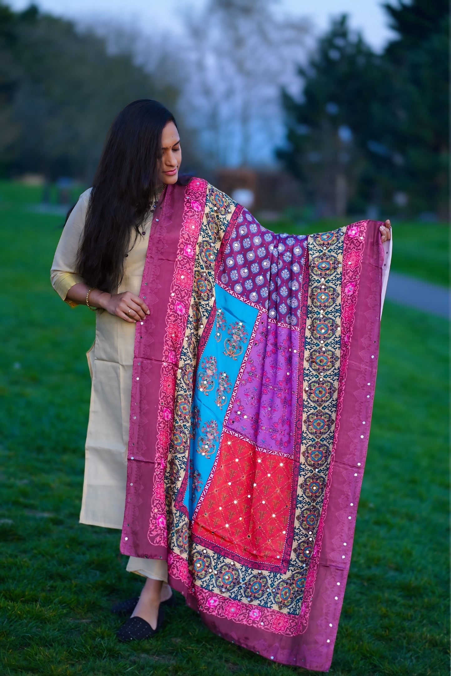 Tissue kasavu kurti set with designer dupatta(KER-1082)