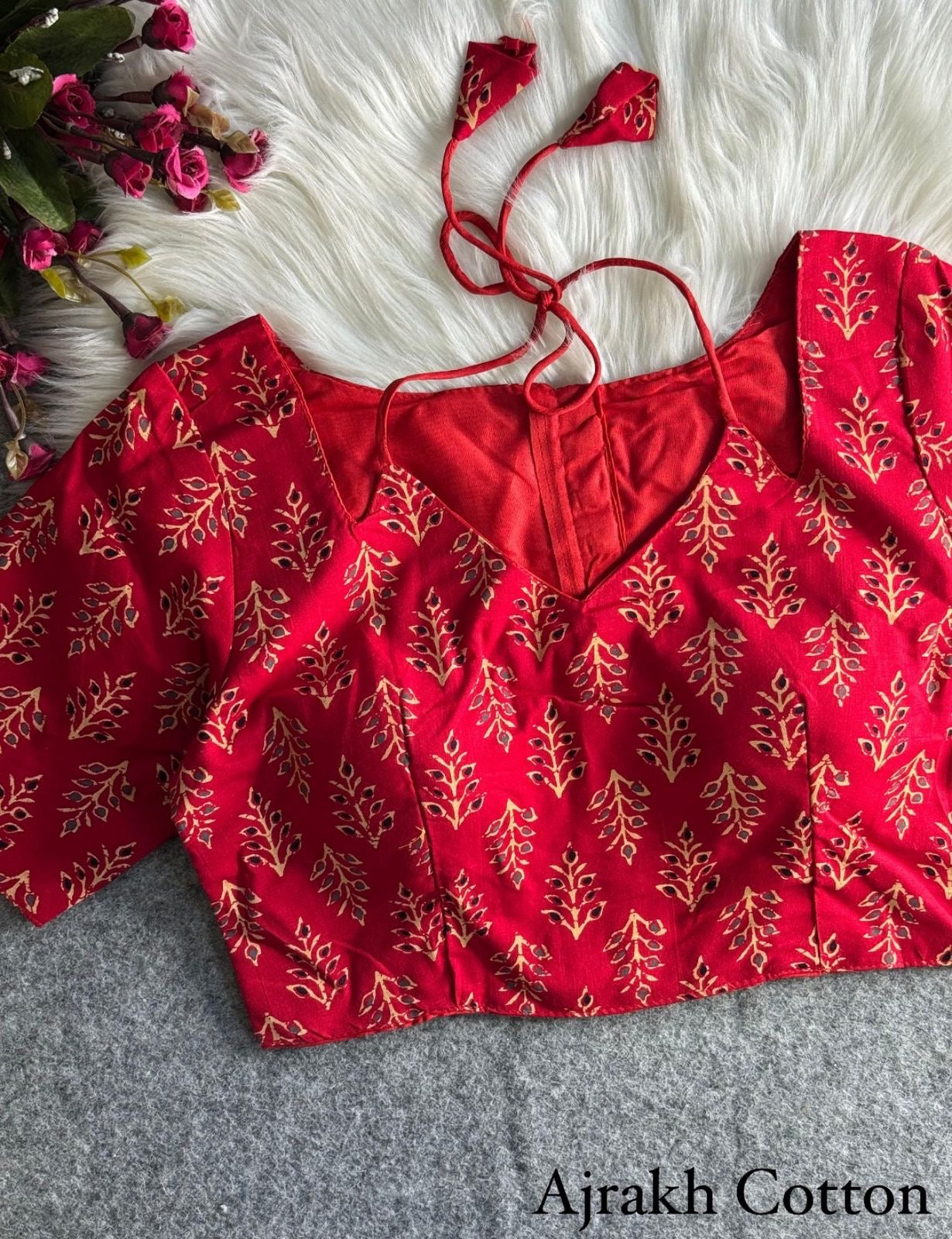 Ajrakh halter neck blouse Red(Code:B33)