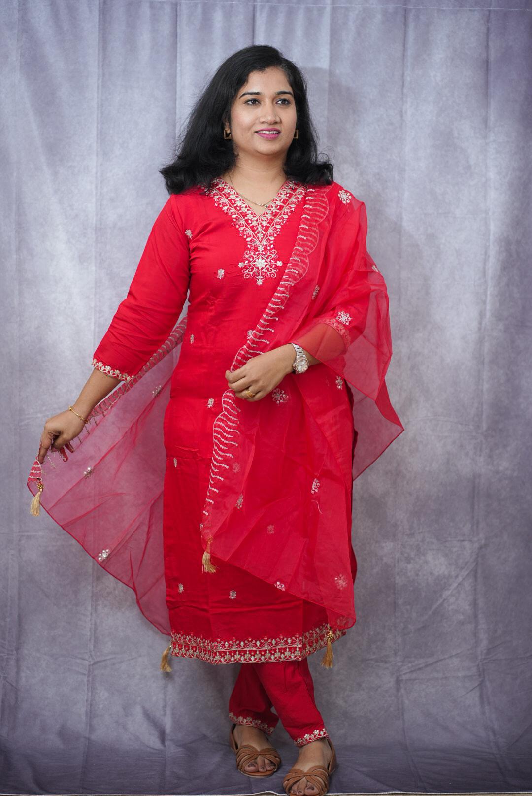 Premium Roman silk kurti set(KER-1052)