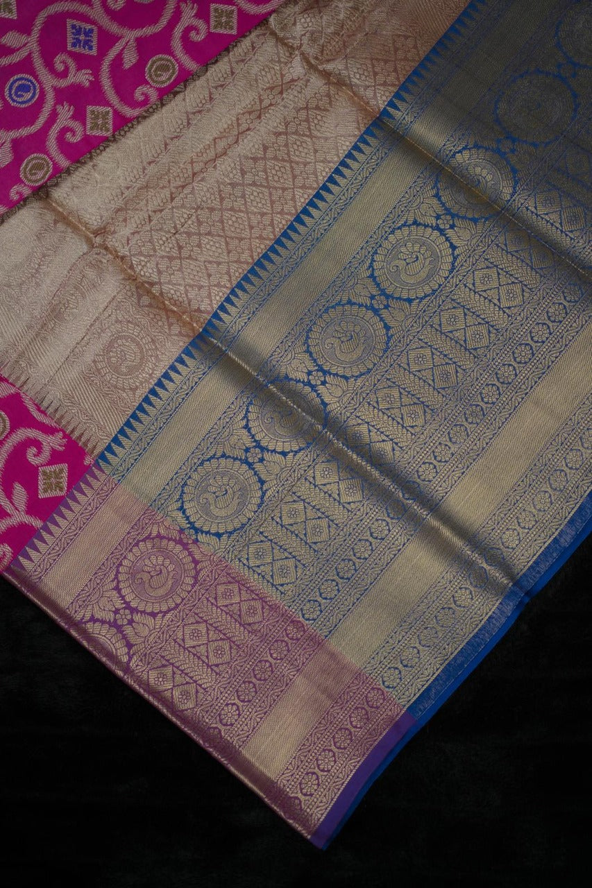 Elegant Banarasi Silk Saree in Green & Pink (SAR-1137)