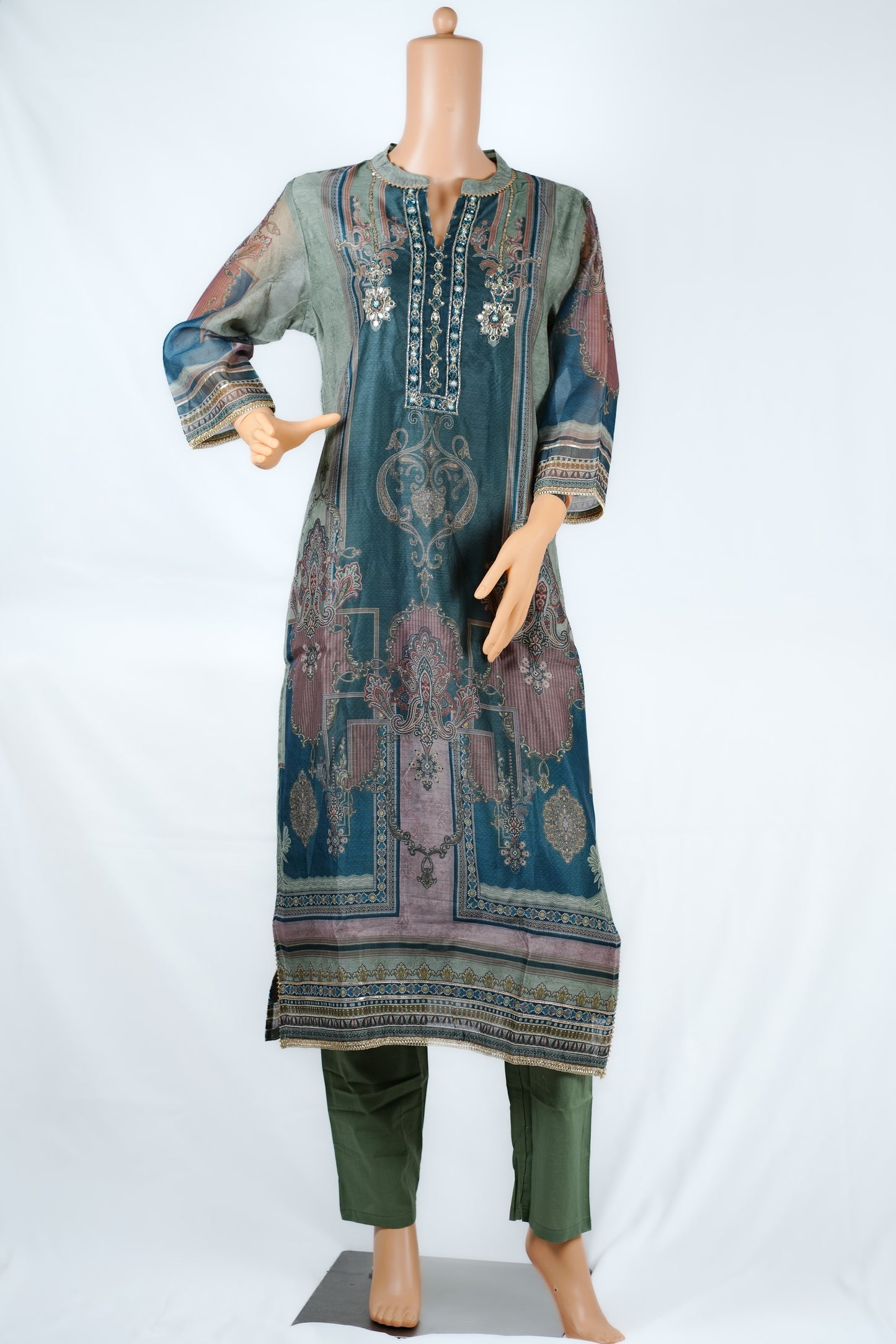 Premium Kurti set with neckline embroidery (KER-855)