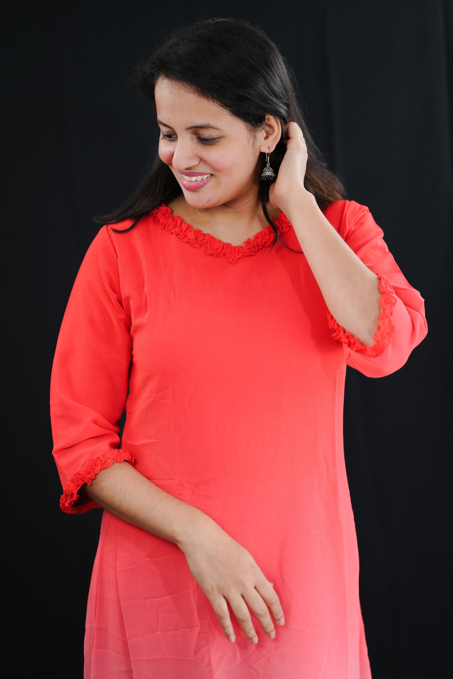 Multitone georgette kurti in red and white - KER663