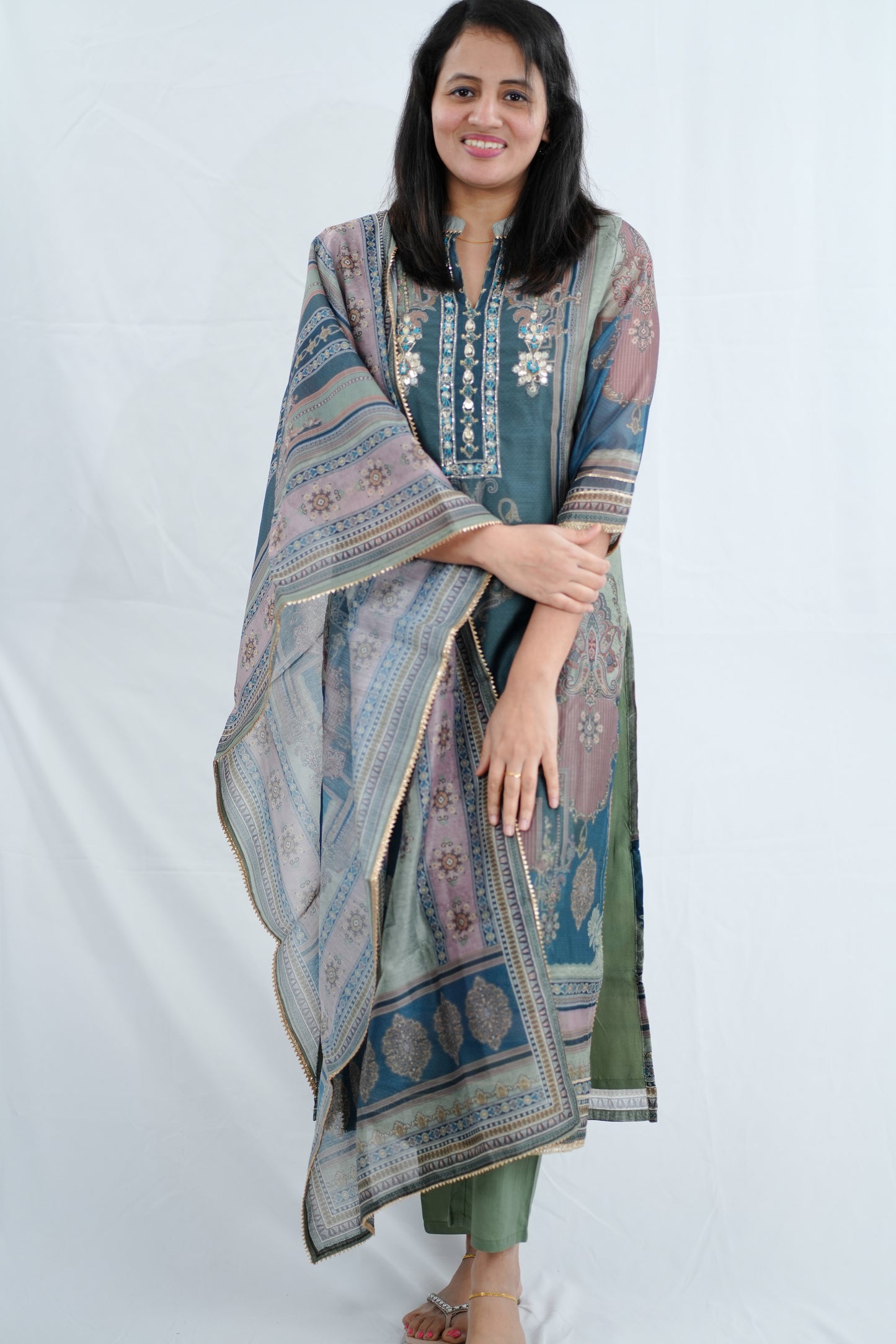 Premium Kurti set with neckline embroidery (KER-855)