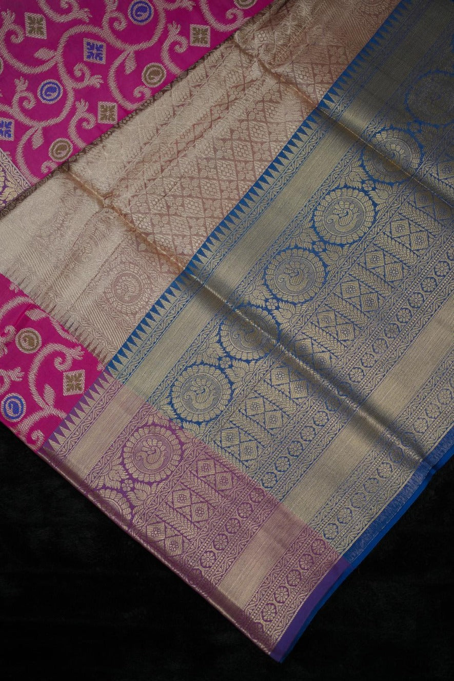 Pink Kanjivaram Silk blend daree with Silver Zari (SAR-1139)