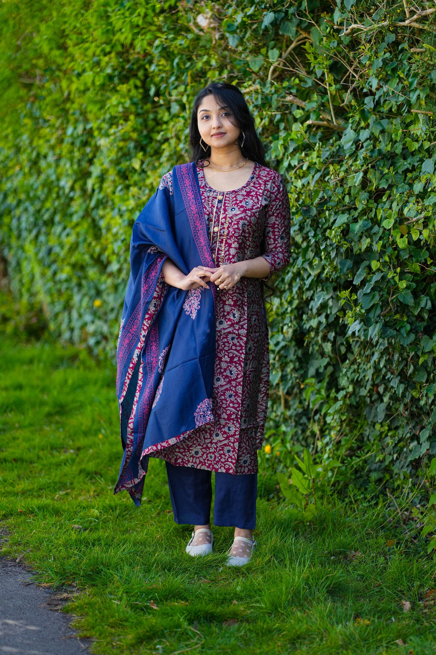 Premium cotton silk kurti set with ajrakh print (KSH847)
