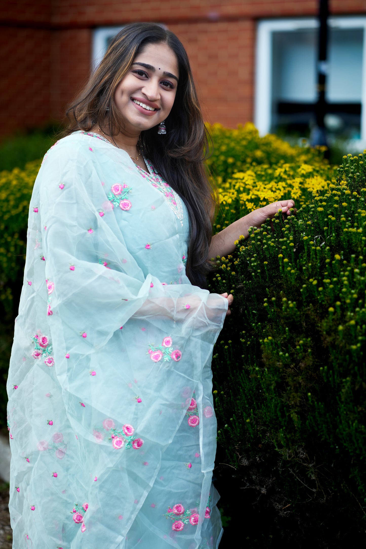 Cotton silk kurti set with organza dupatta (KSH860)