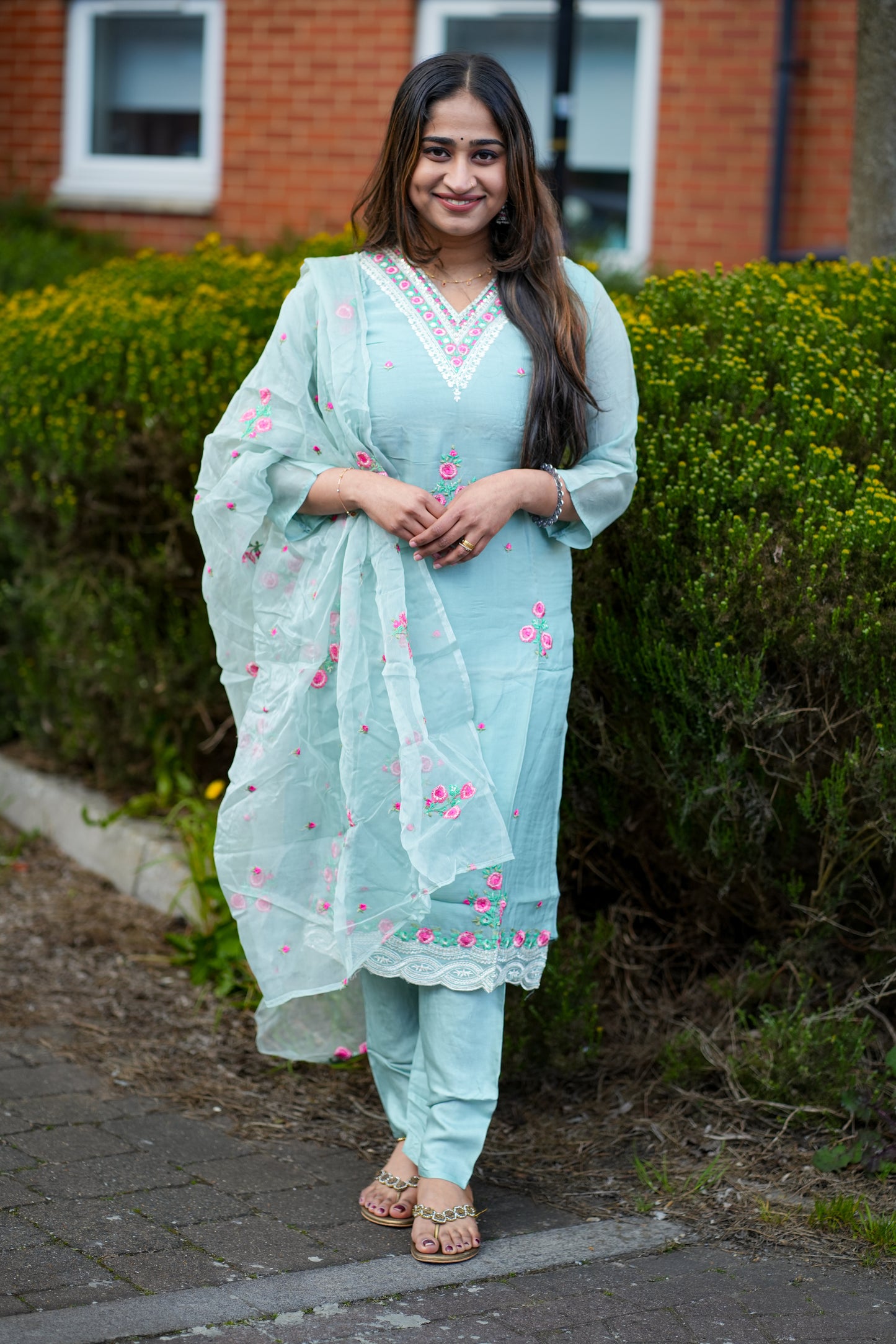 Cotton silk kurti set with organza dupatta (KSH860)