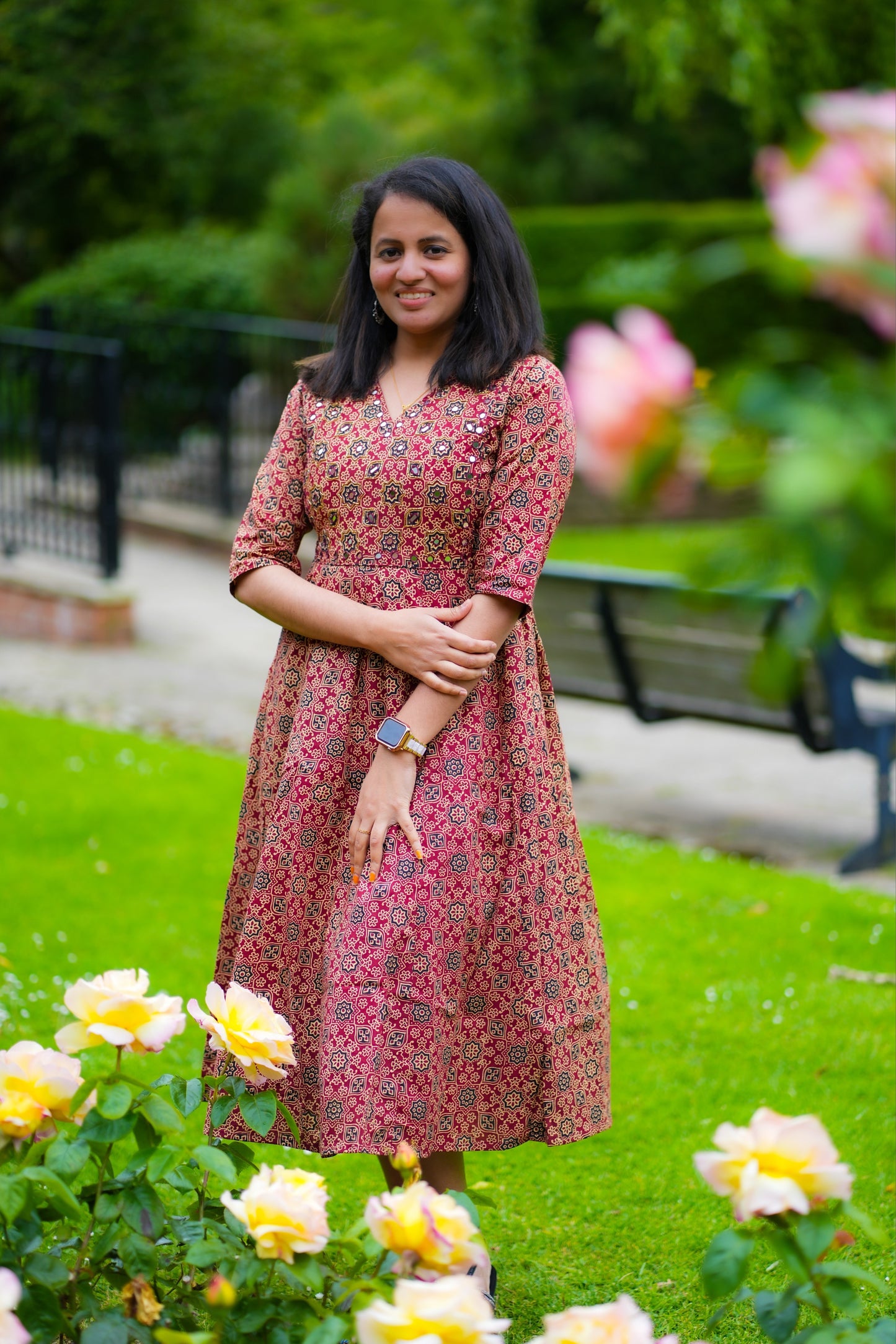 Ajrakh print dress with mirror work(KER-905)