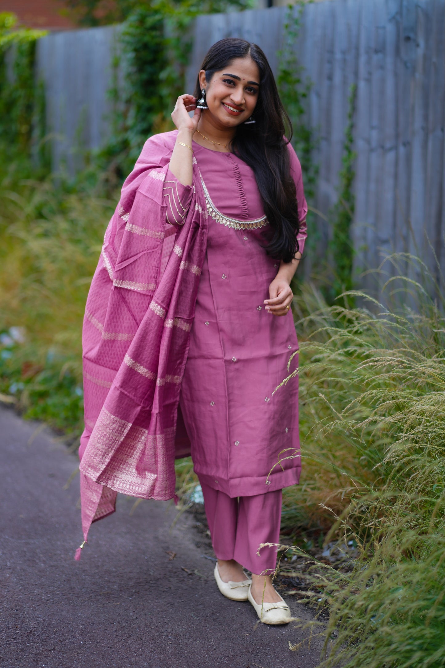 Silk fabric Kurti set with handwork(KSH1006)