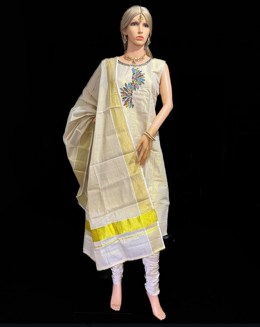 Tissue Kasavu Salwar Set(KER-345)