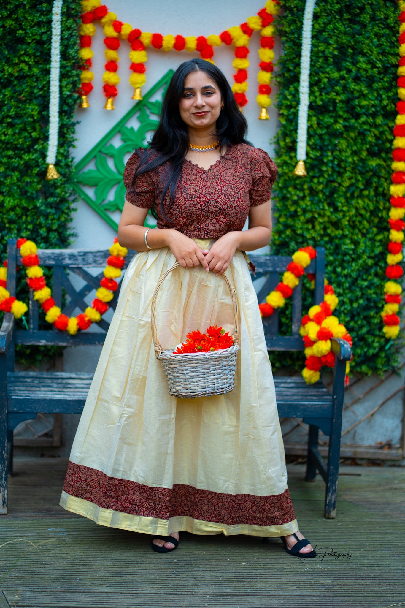 Ajrakh Style Blouse with tissue skirt (KER-1149)