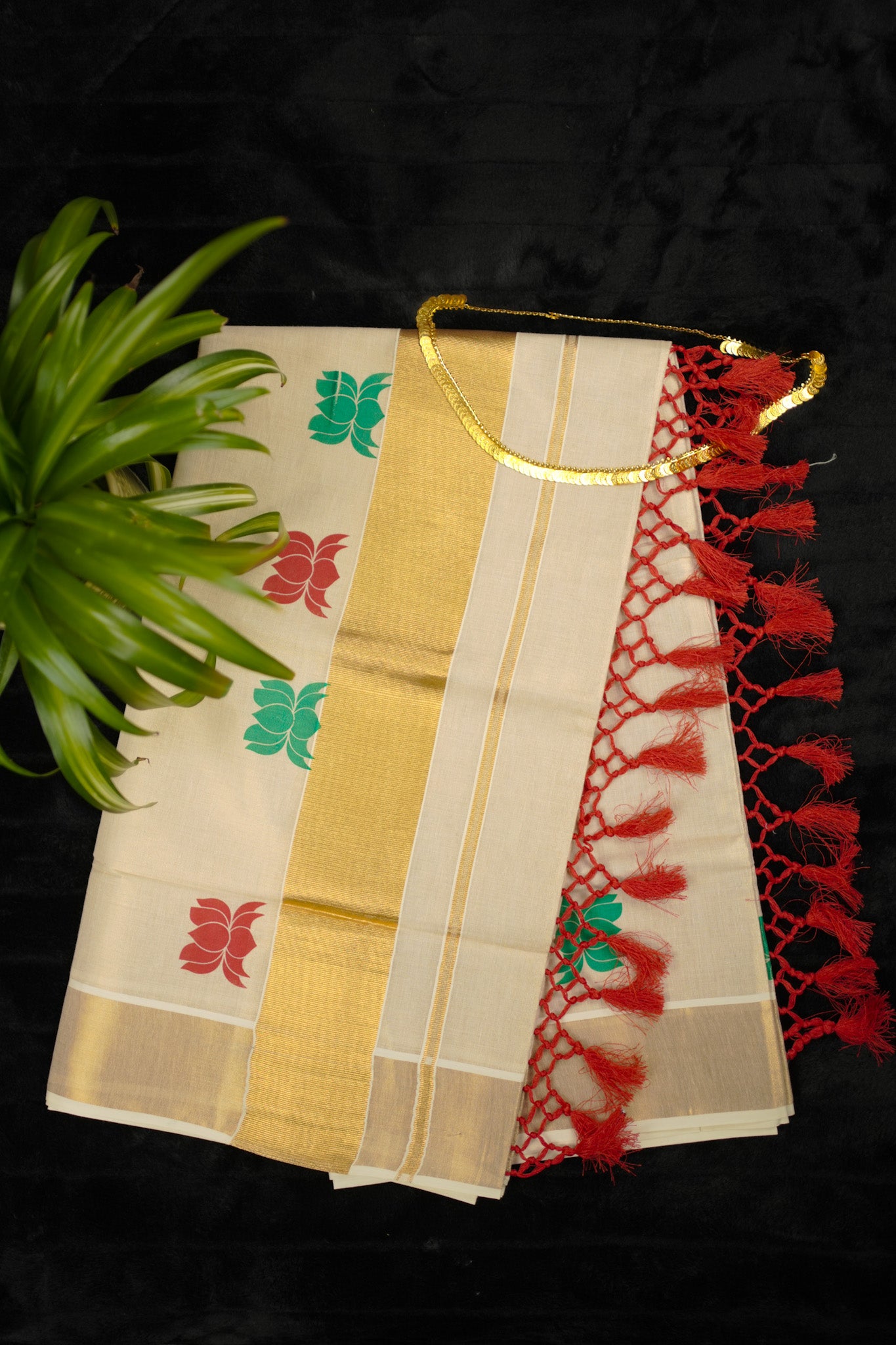 Tissue set saree with Floral Print and tassels (SAR-1145)