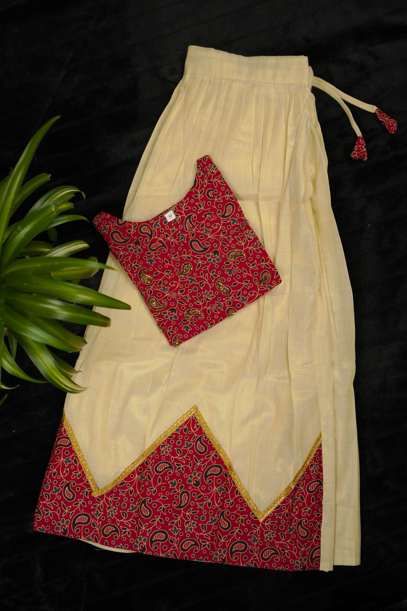 Girls ajrakh styled pavada with mirror work blouse from Floral Blues (KCW114)