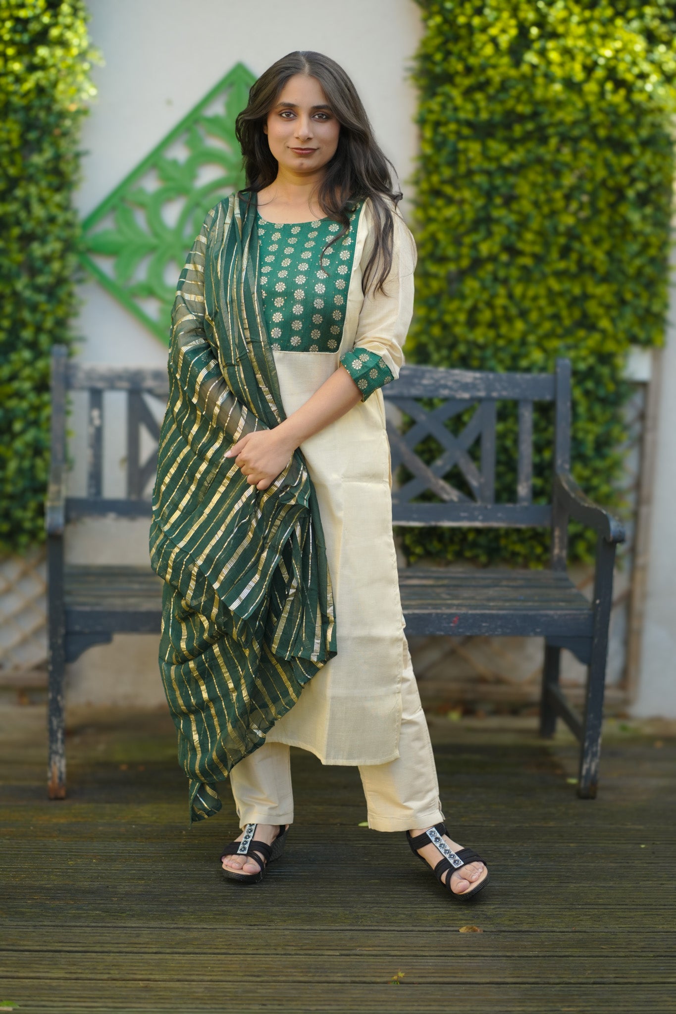 Elegant Kerala Kasavu Salwar Suit with Green Dupatta – Traditional Festive Wear(KER-1170)