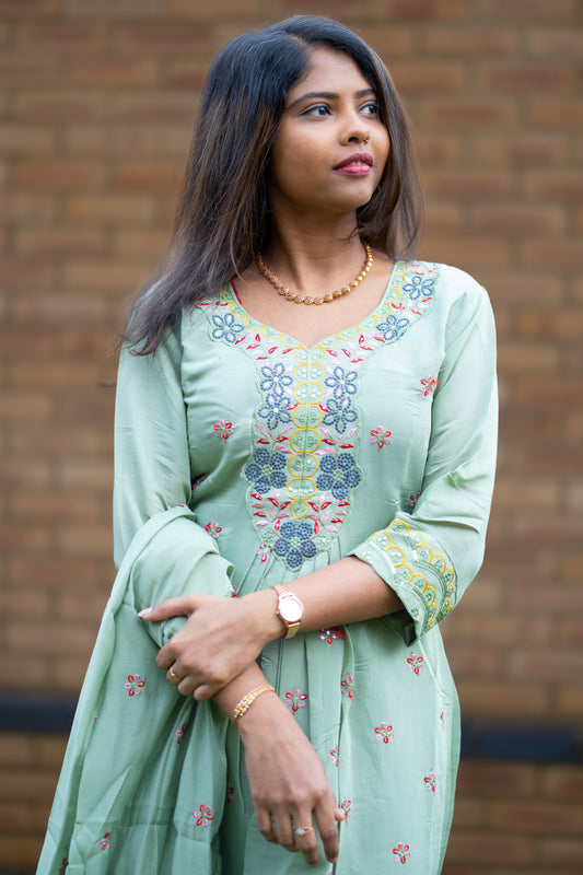 Mint Green Embroidered Salwar Suit with Dupatta (KSH-1205)