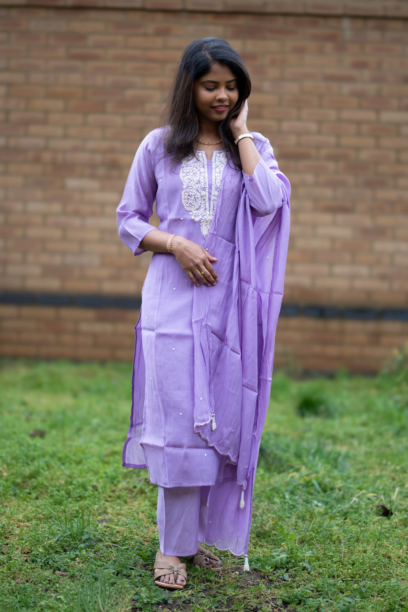 Lavender Embroidered Salwar Suit Set with Dupatta (KSH-1200)