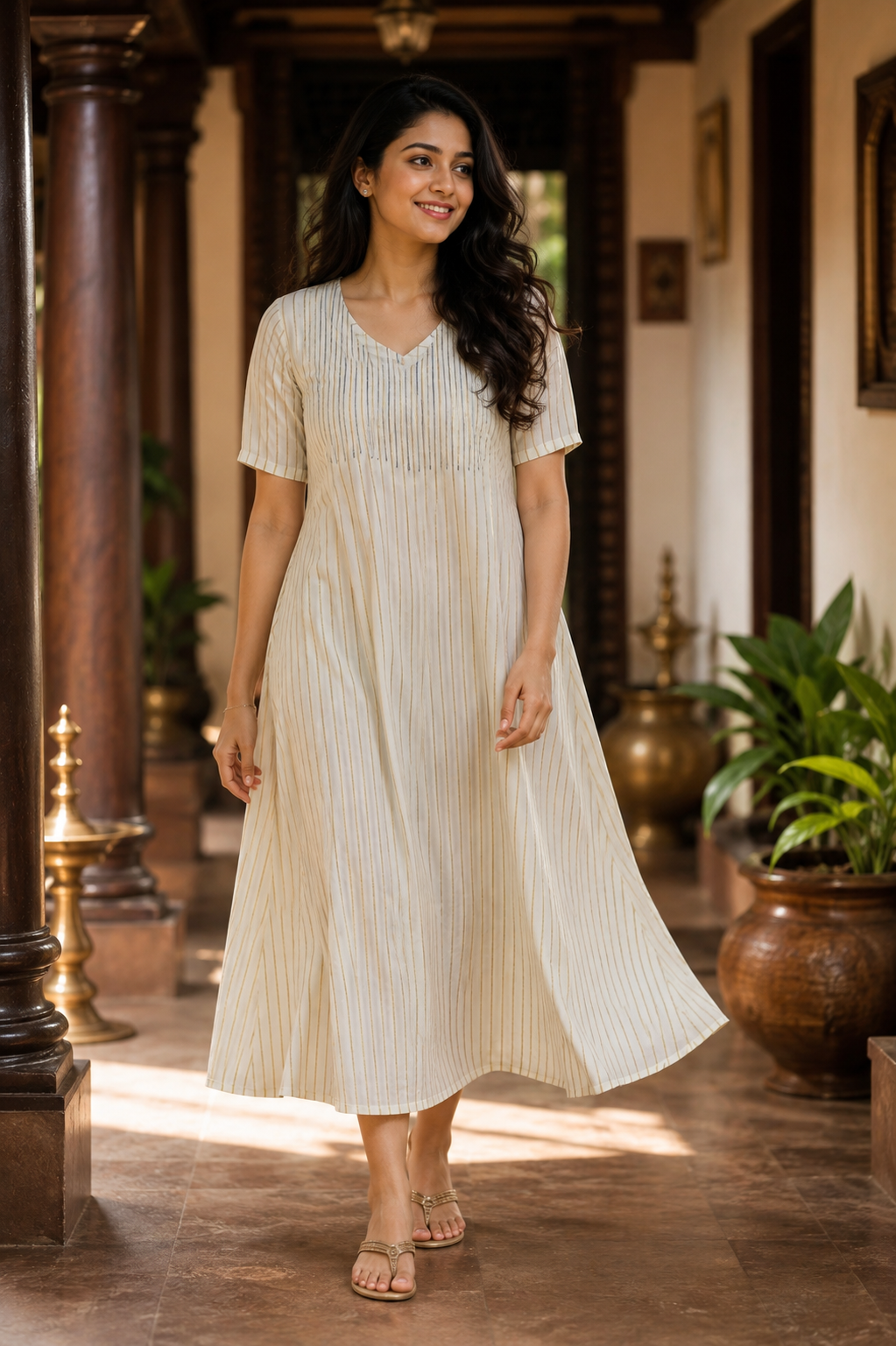 Premium Striped Cotton A-Line Kurta (KER-1205)