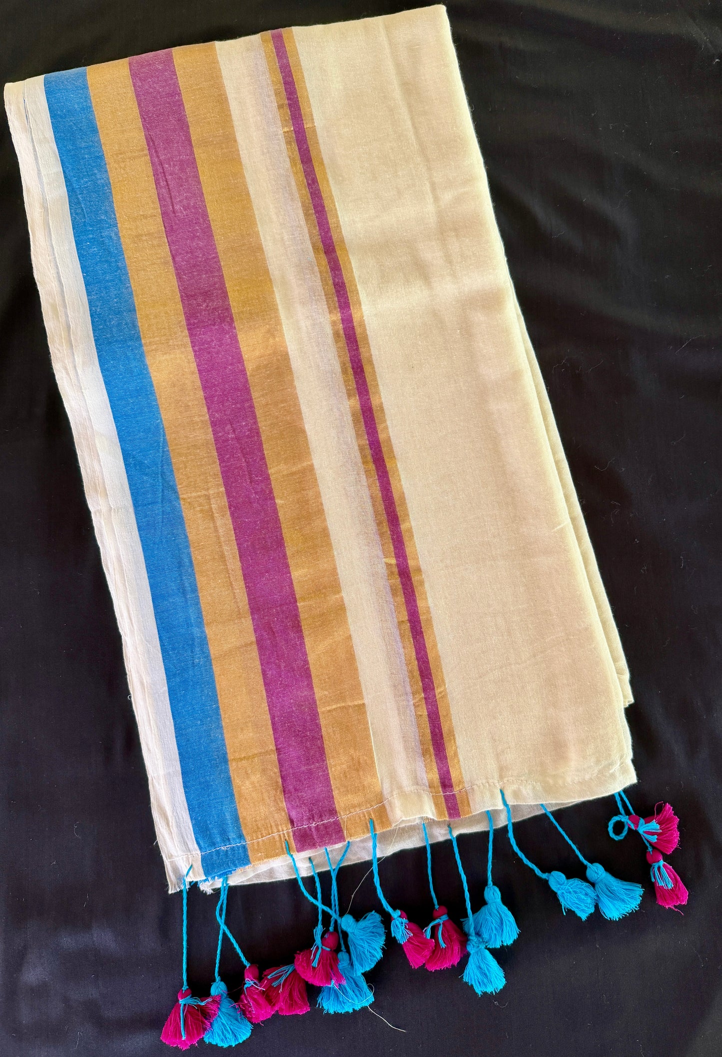 Mul Cotton Saree with blue and pink Tassels (SAR-1172)
