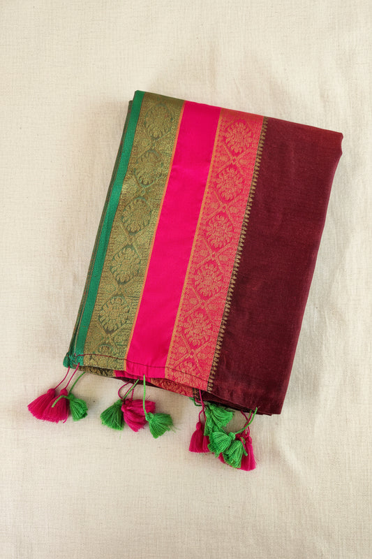 Mul Cotton Saree with pink and green Tassels (SAR-1174)