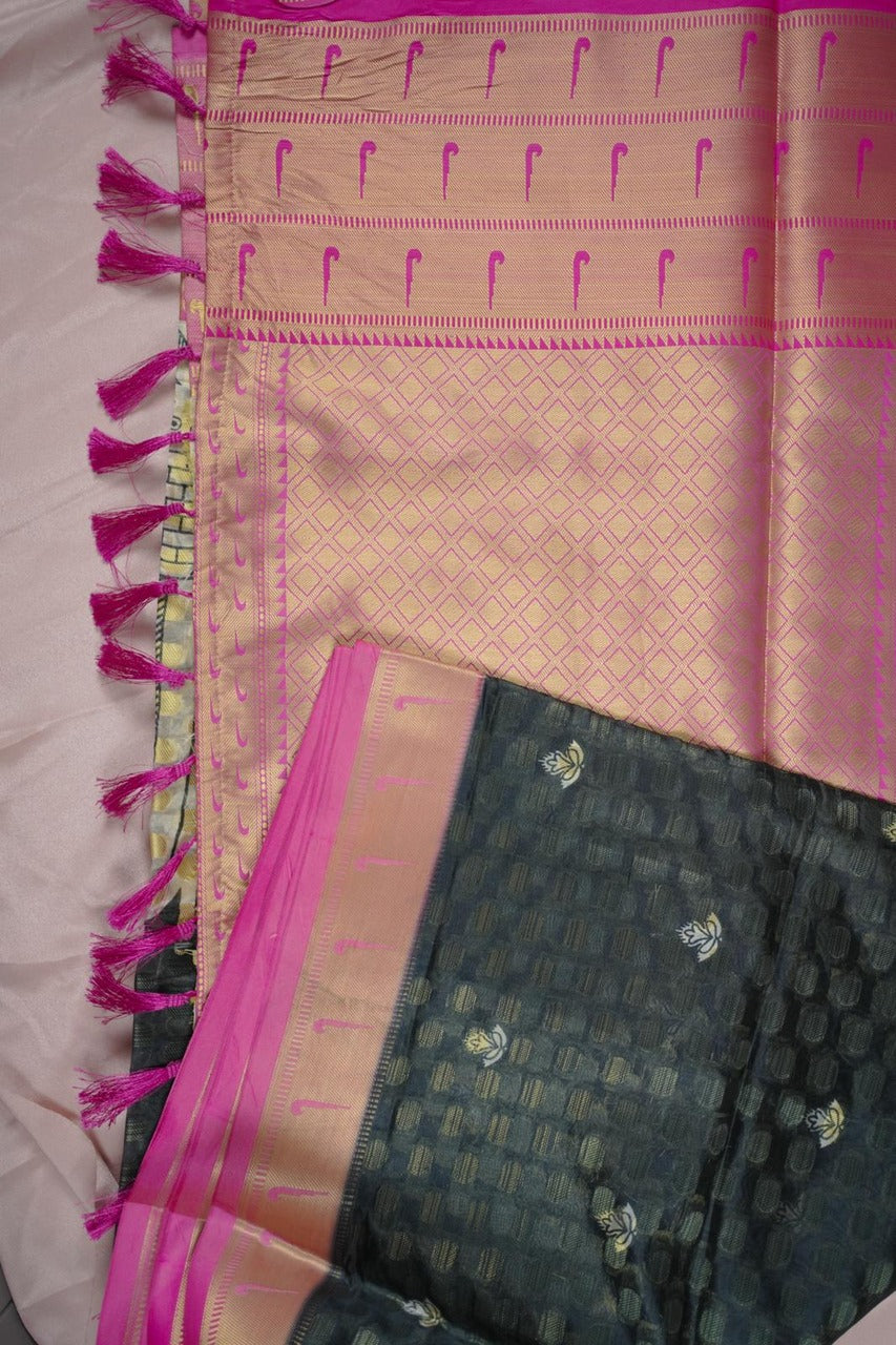 Elegant Banarasi Silk Saree in Green & Pink (SAR-1137)