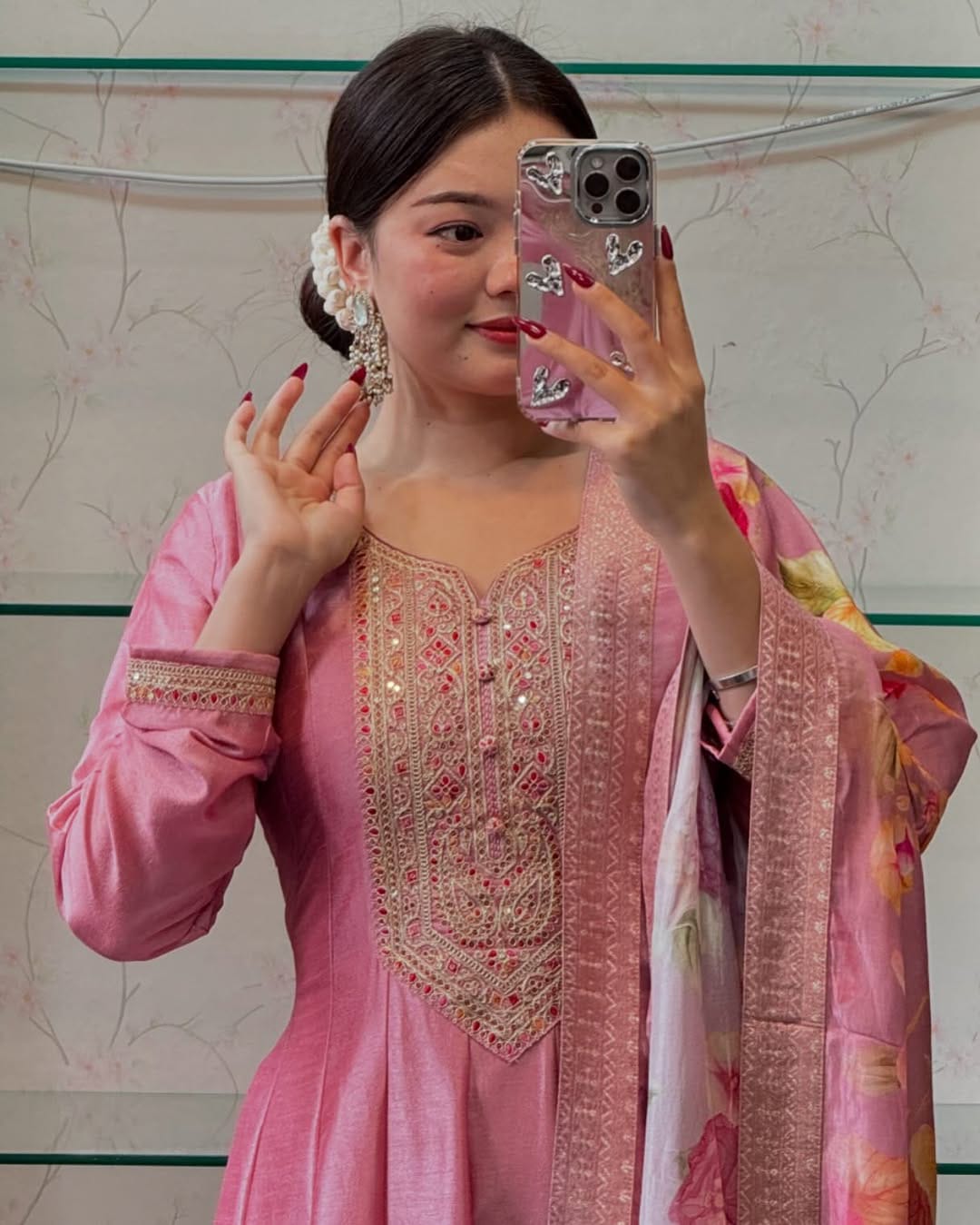 Anarkali flared kurti set in banana silk fabric (JN-2012)