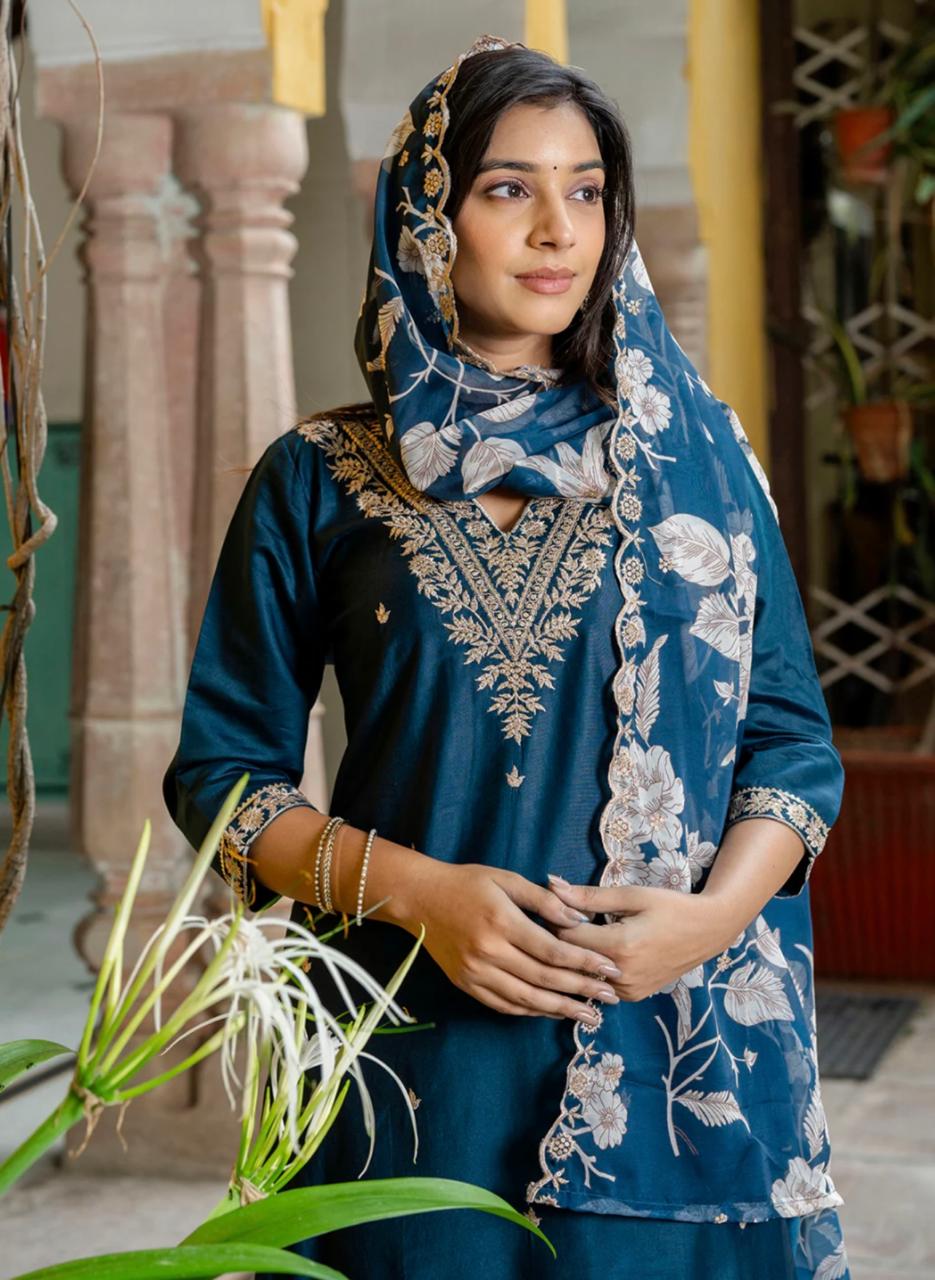 Organza fabric kurti set with embroidery (JN-2003)