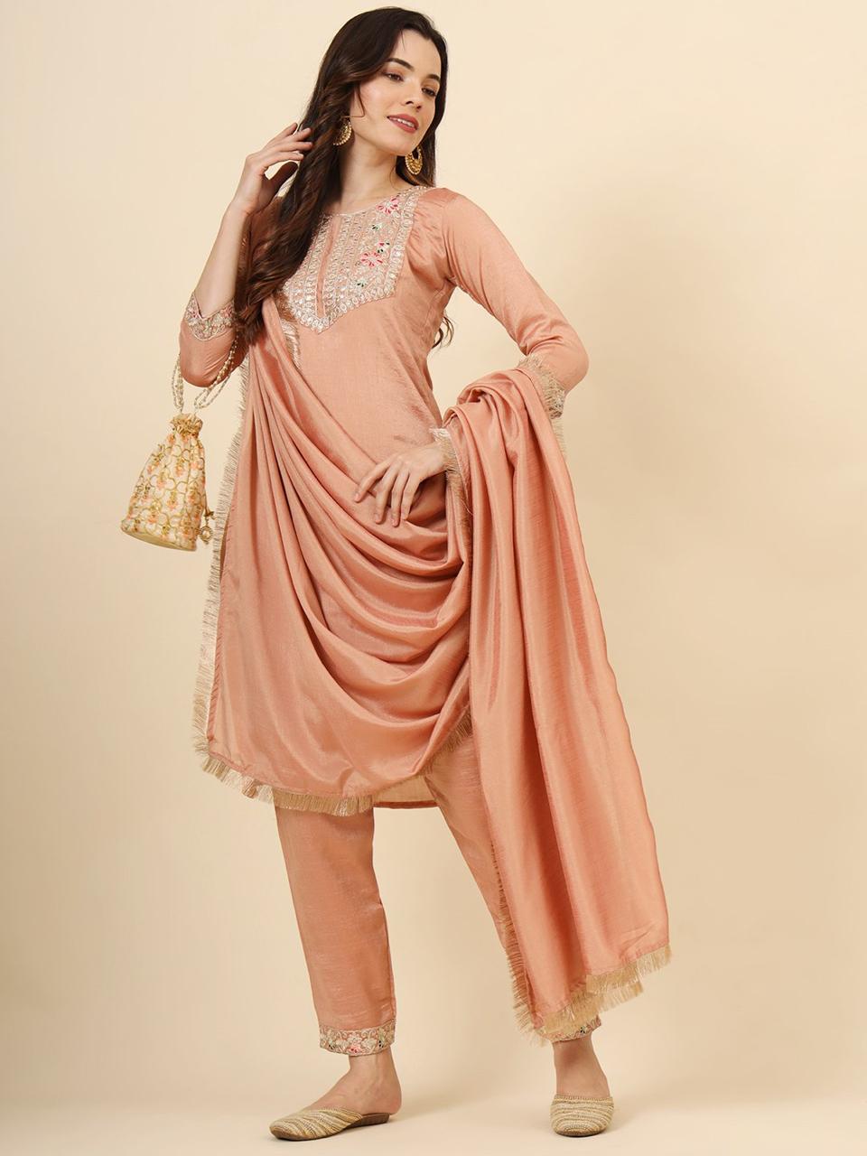 Vichitra Silk kurti set with emboidery (JN-2016)