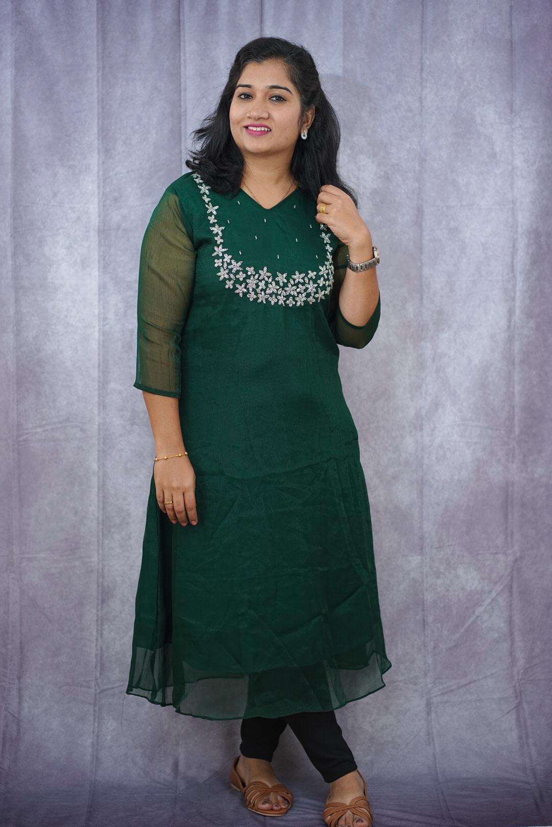 Georgette kurta set in lovely shade of green(KER-2004)