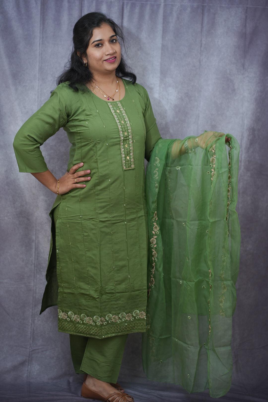 Roman silk Kurti set in sage green colour(KER-2001)