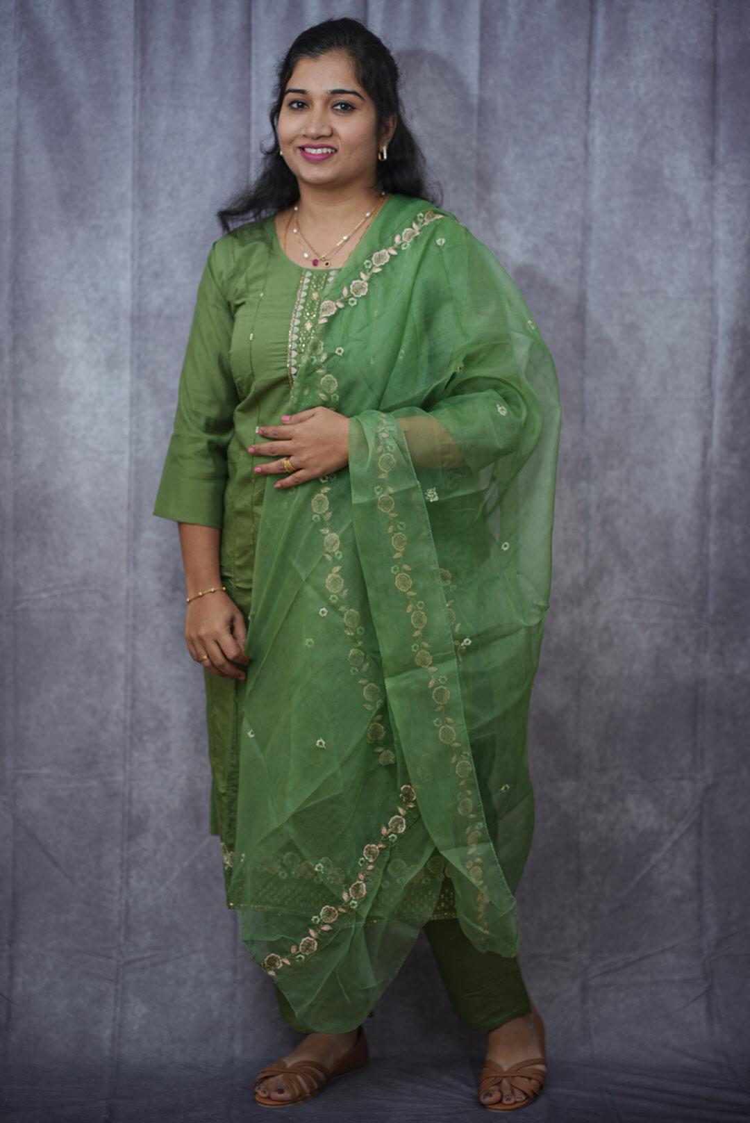 Roman silk Kurti set in sage green colour(KER-2001)