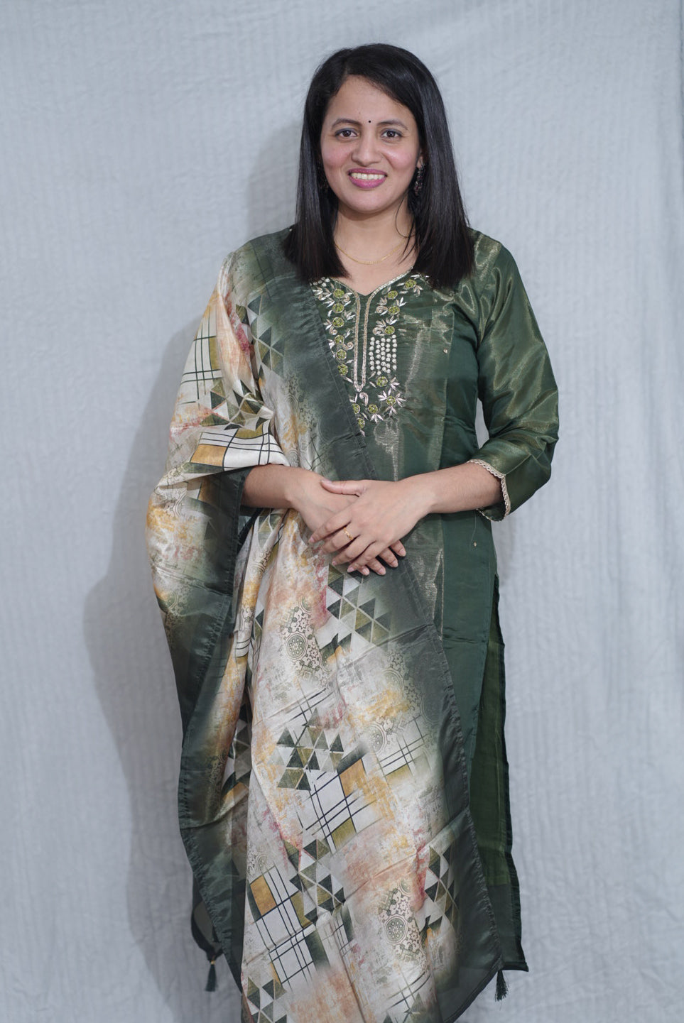 Roman silk fabric festive wear kurti set (Ahm-1003)