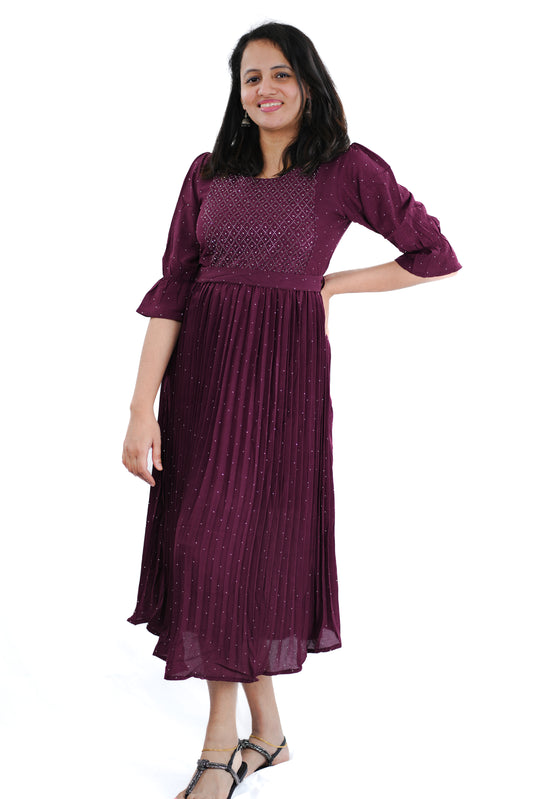 Georgette pleated frock style dress in 4 colours (KER770)