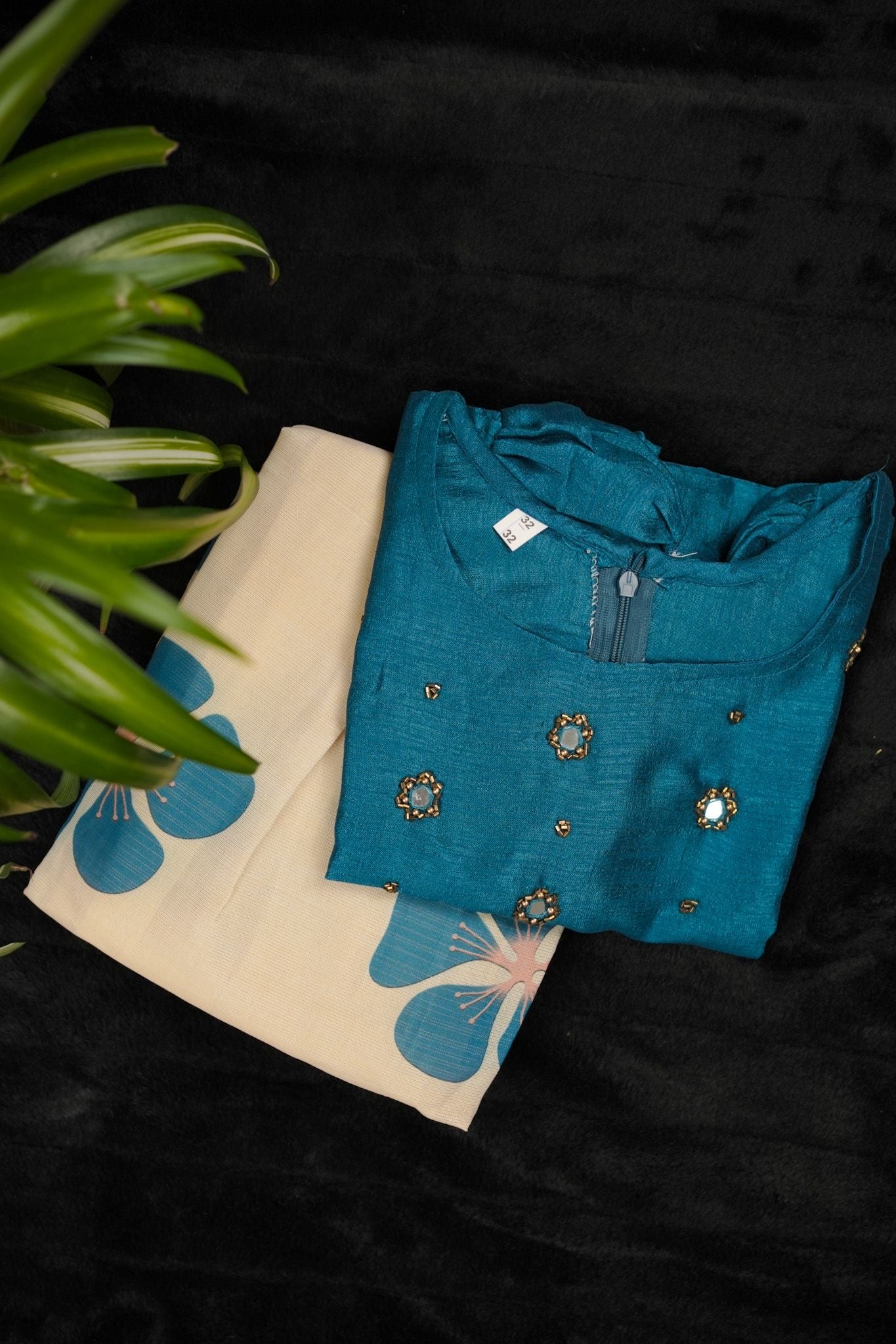 Girls Pavada Blouse set - Vichitra silk top & floral print skirt for festivals (KCW120)