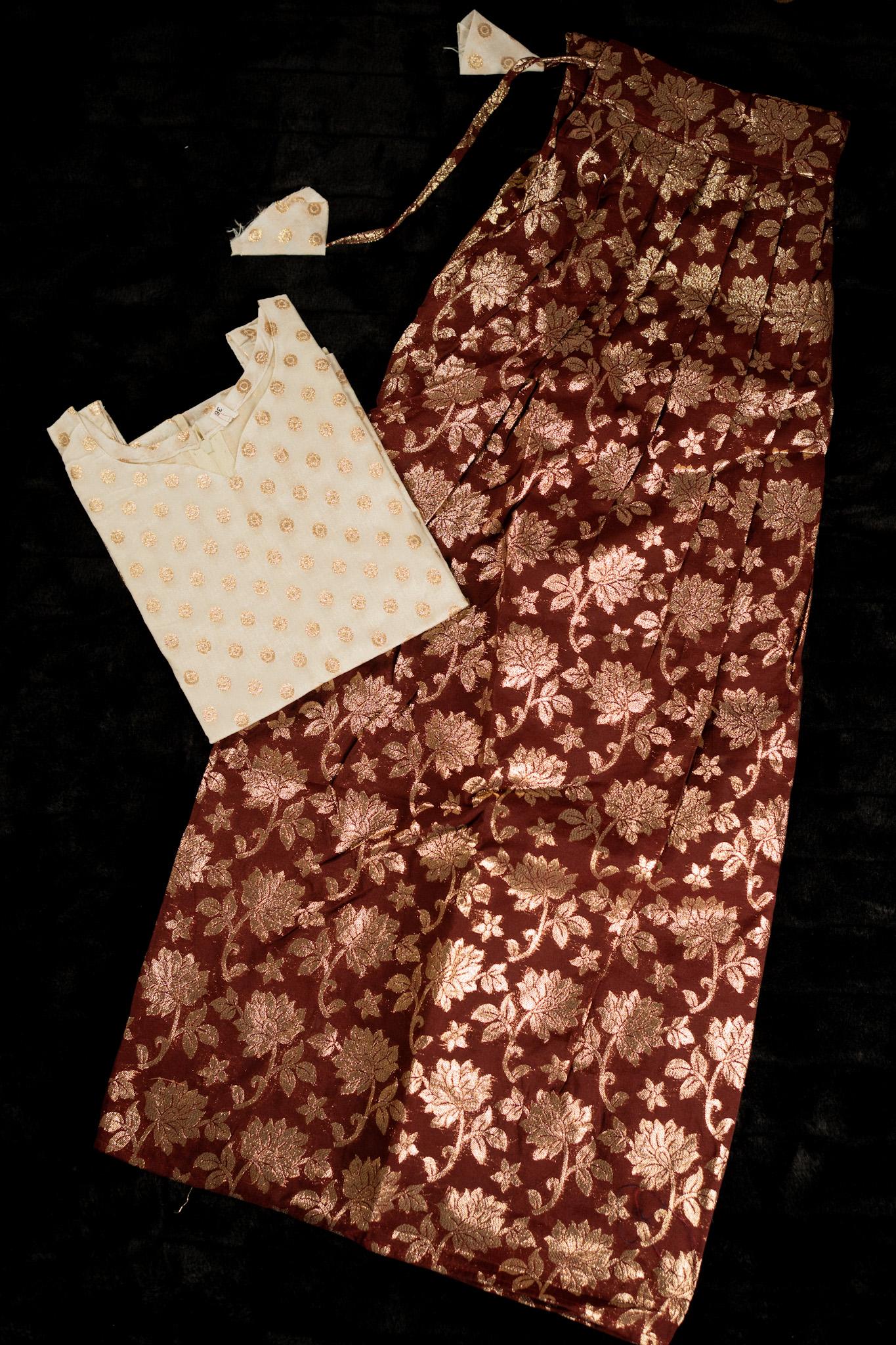 Girls Pavada Blouse set - Vichitra silk top & floral print skirt for festivals (KCW127)