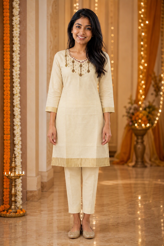 Premium Tissue Embroidered Kerala  Kurta (KER-1220) (Copy)