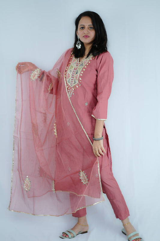 Beautiful Pastel colour Kurti Set with gota patti work(ksh628)