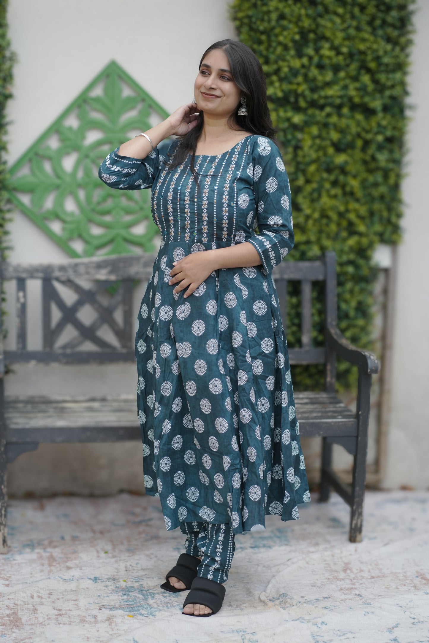 Indigo Blue shade Block Print Cotton Salwar Suit Set(KER-1130)