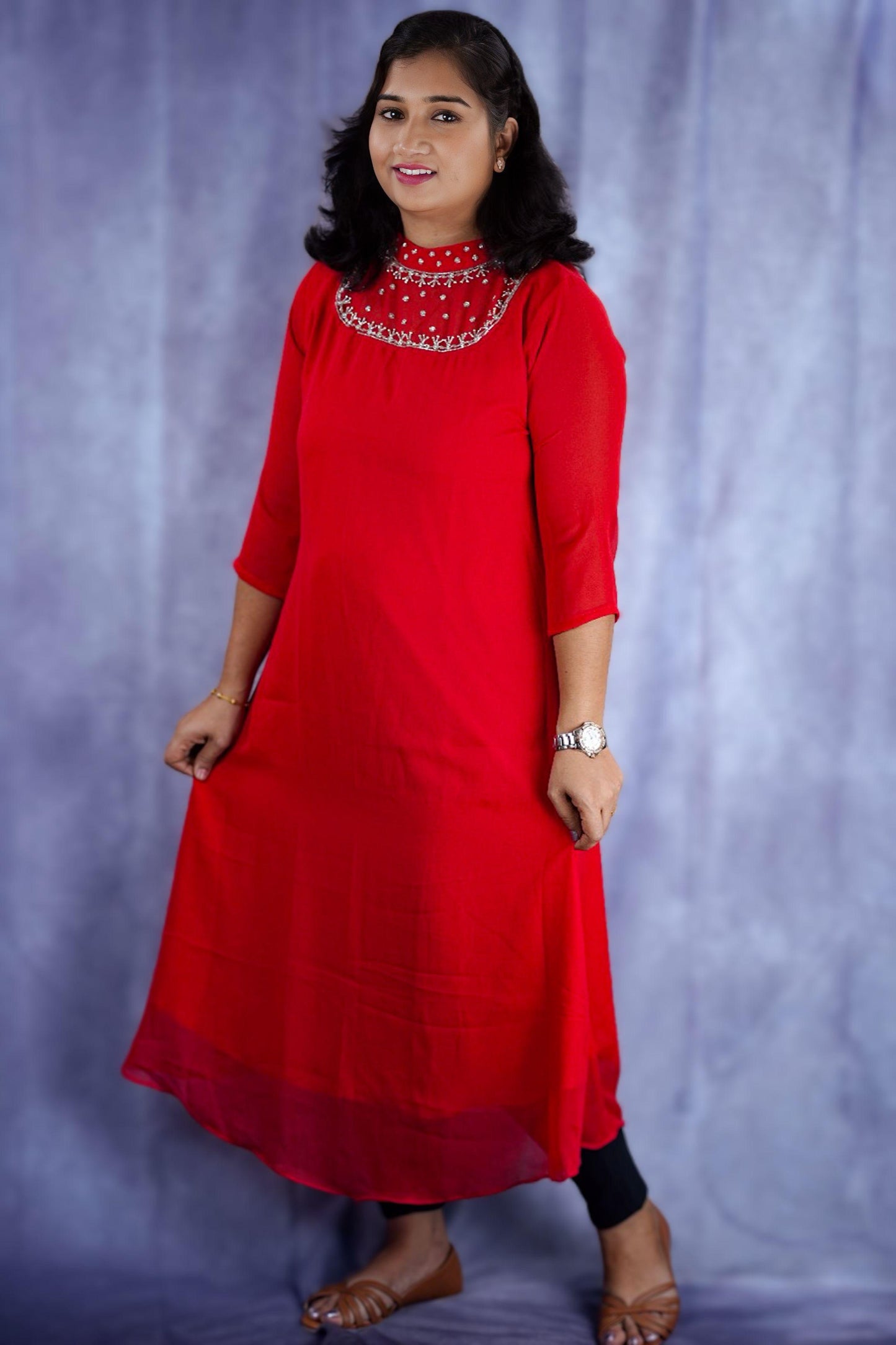 Georgette kurti top with neckline work (KER-1124)