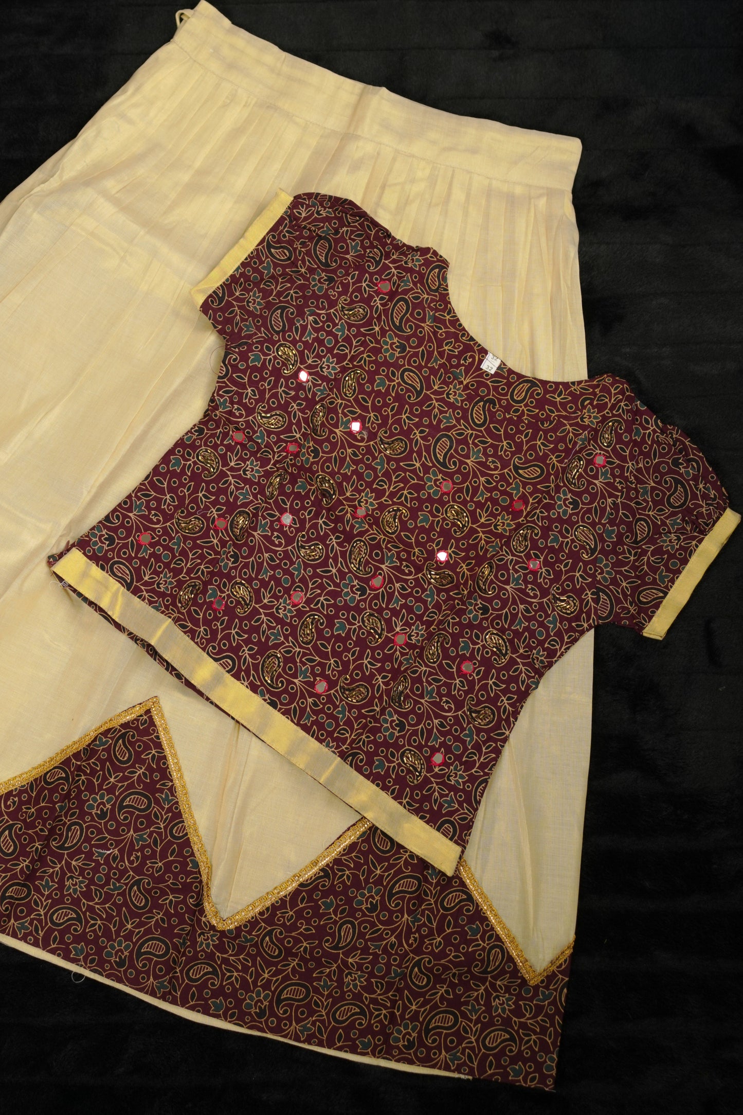 Girls ajrakh styled pavada  with mirror work blouse (KCW115)